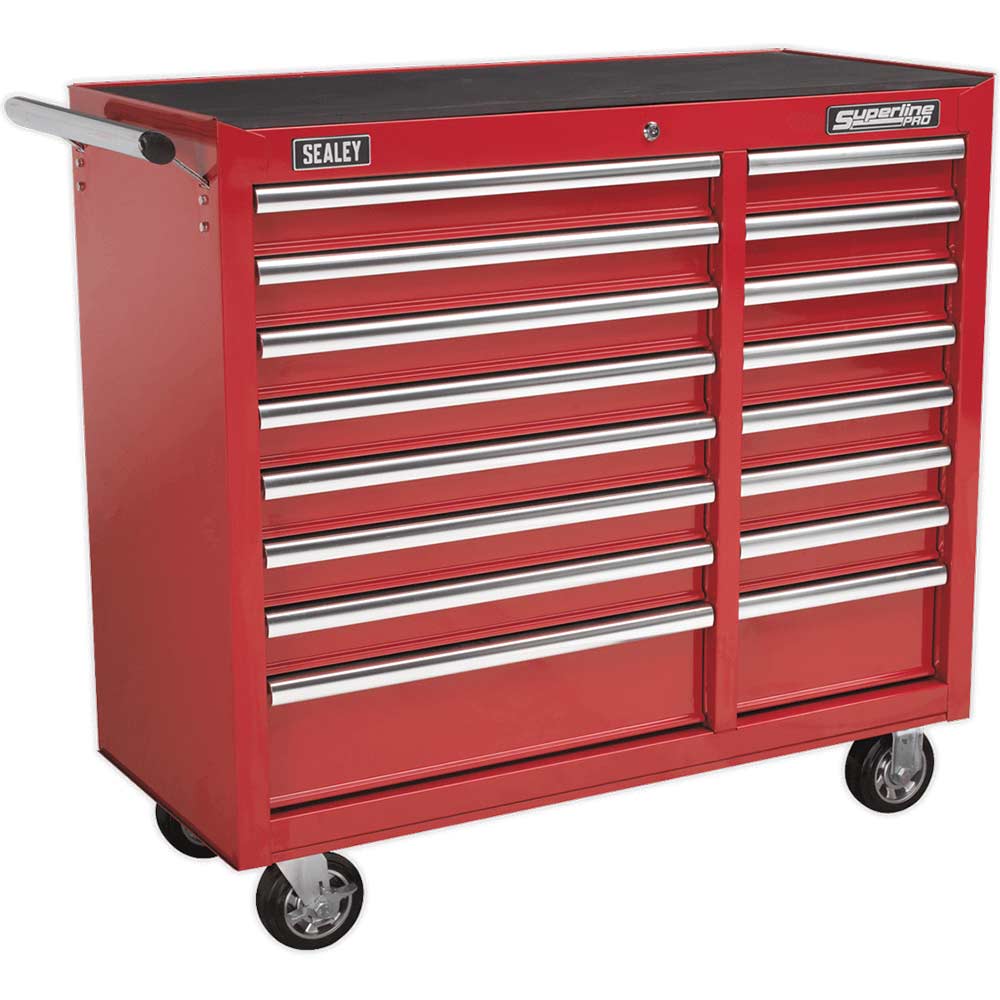Sealey Superline Pro 16 Drawer Heavy Duty Roller Cabinet Red in UK Specification