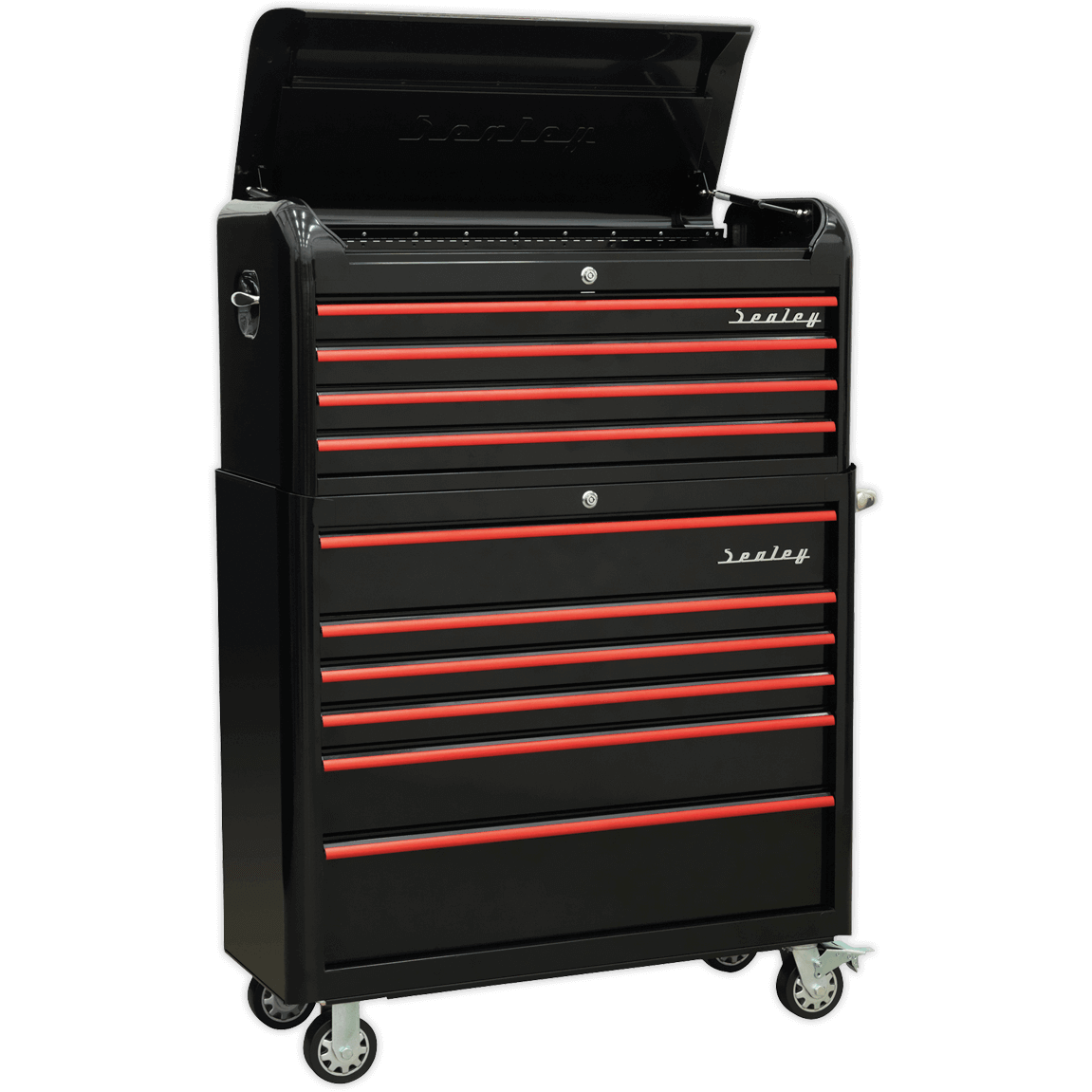 Sealey Premier Retro Style Wide 10 Drawer Roller Cabinet and Tool Chest Black / Red