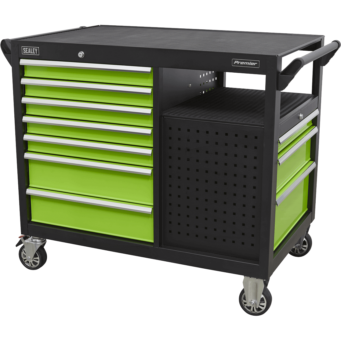 Sealey 10 Drawer Tool Roller Cabinet and Workstation Black / Green