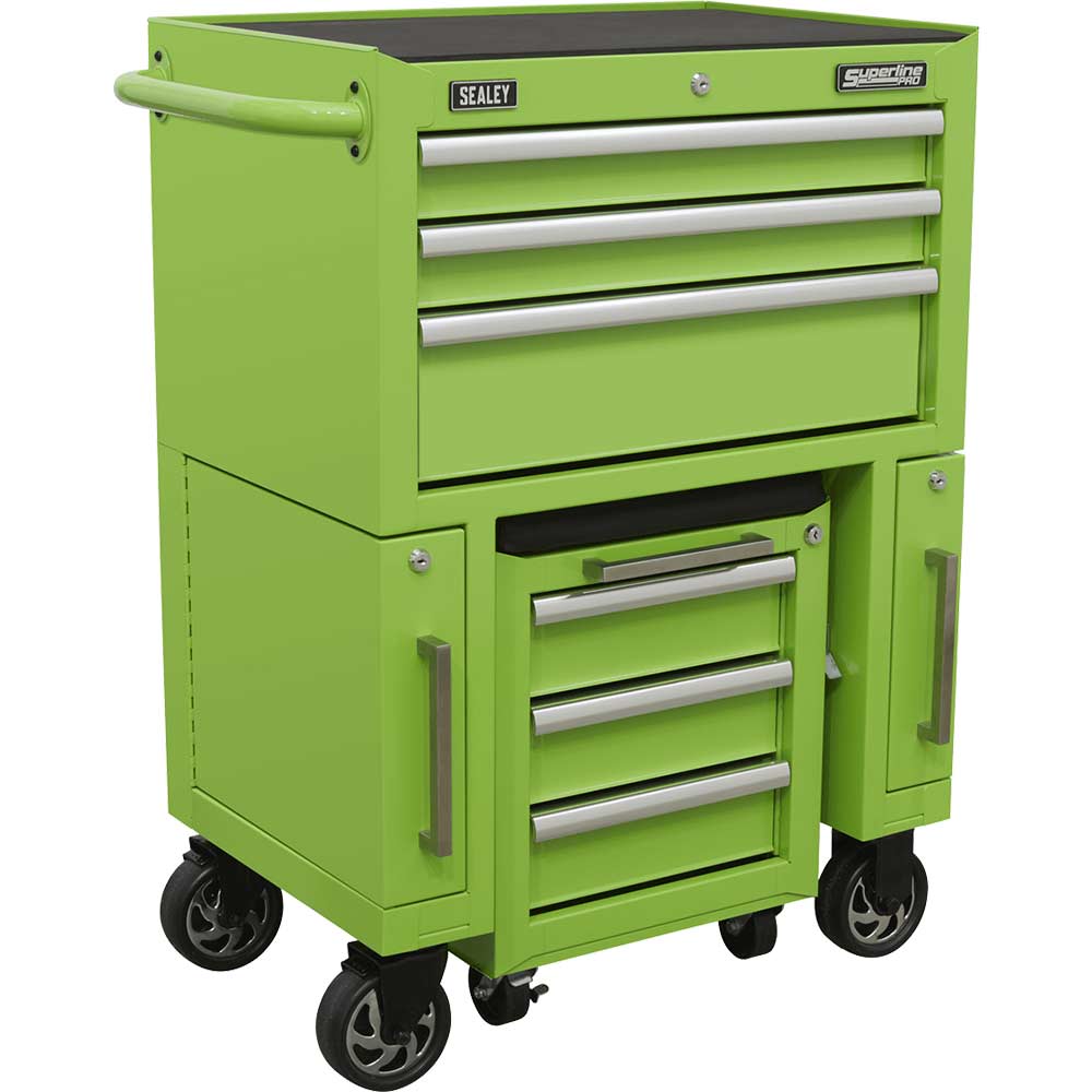 Sealey Tool Roller Cabinet and Pull Out Utility Seat Green in UK Specification