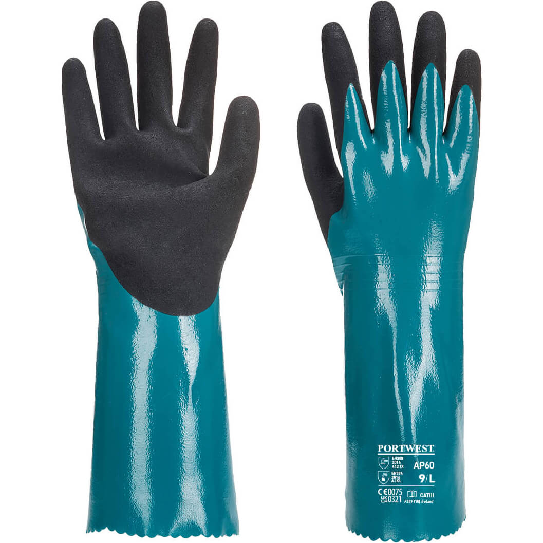 Image of Portwest Nitrile Sandy Grip Lite Gauntlets Blue / Black XL
