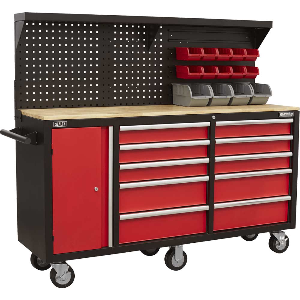 Image of Sealey 10 Drawer Mobile Workstation and Pegboard Panel
