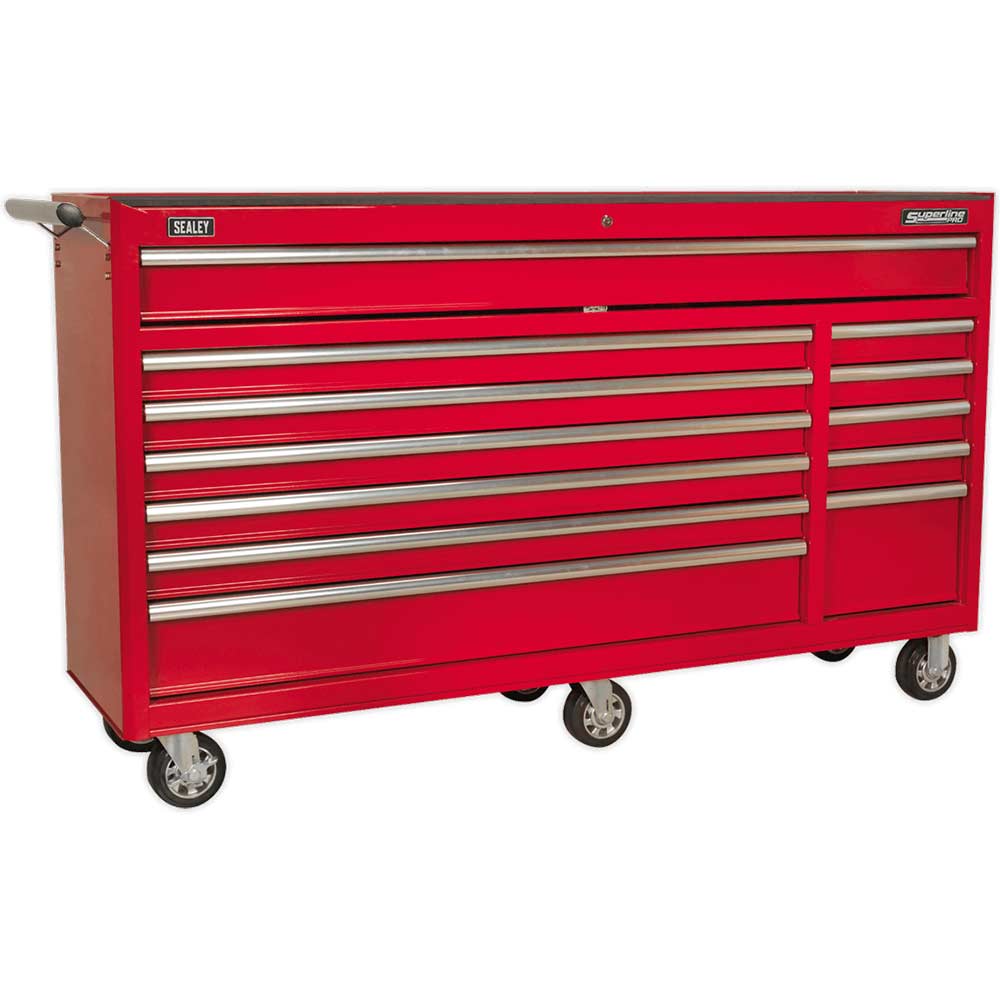 Sealey Superline Pro 12 Drawer Heavy Duty Wide Roller Cabinet Red in UK Specification