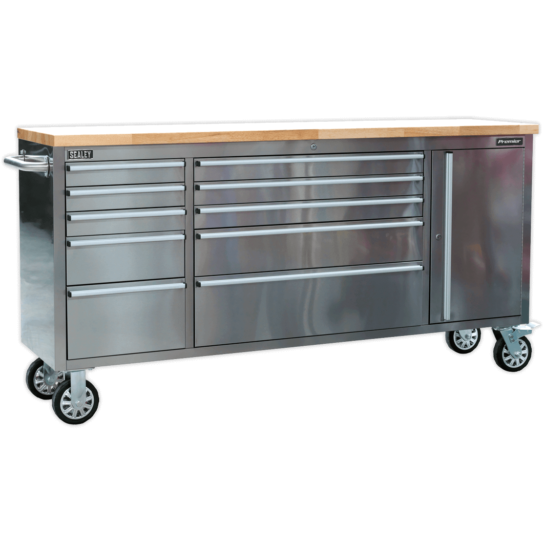 Sealey 10 Drawer Mobile Stainless Steel Tool Cabinet and End Cupboard Stainless Steel