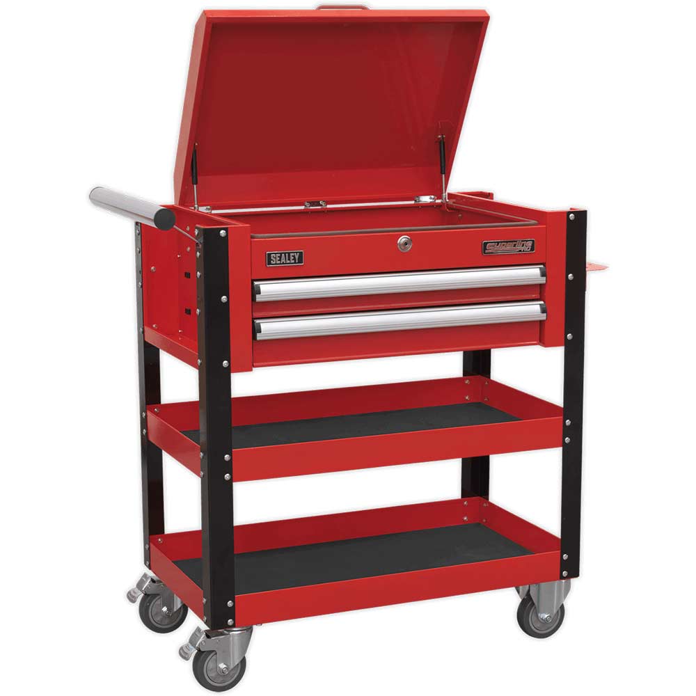 Sealey 2 Drawer Heavy Duty Mobile Tool and Parts Trolley Red
