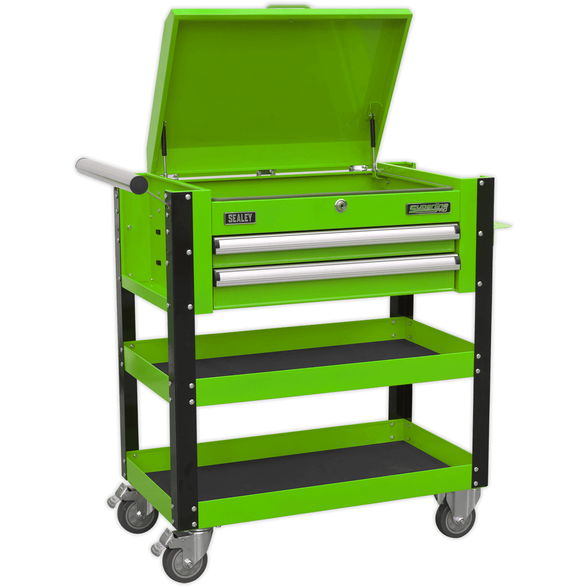 Sealey 2 Drawer Heavy Duty Mobile Tool and Parts Trolley Green & Black