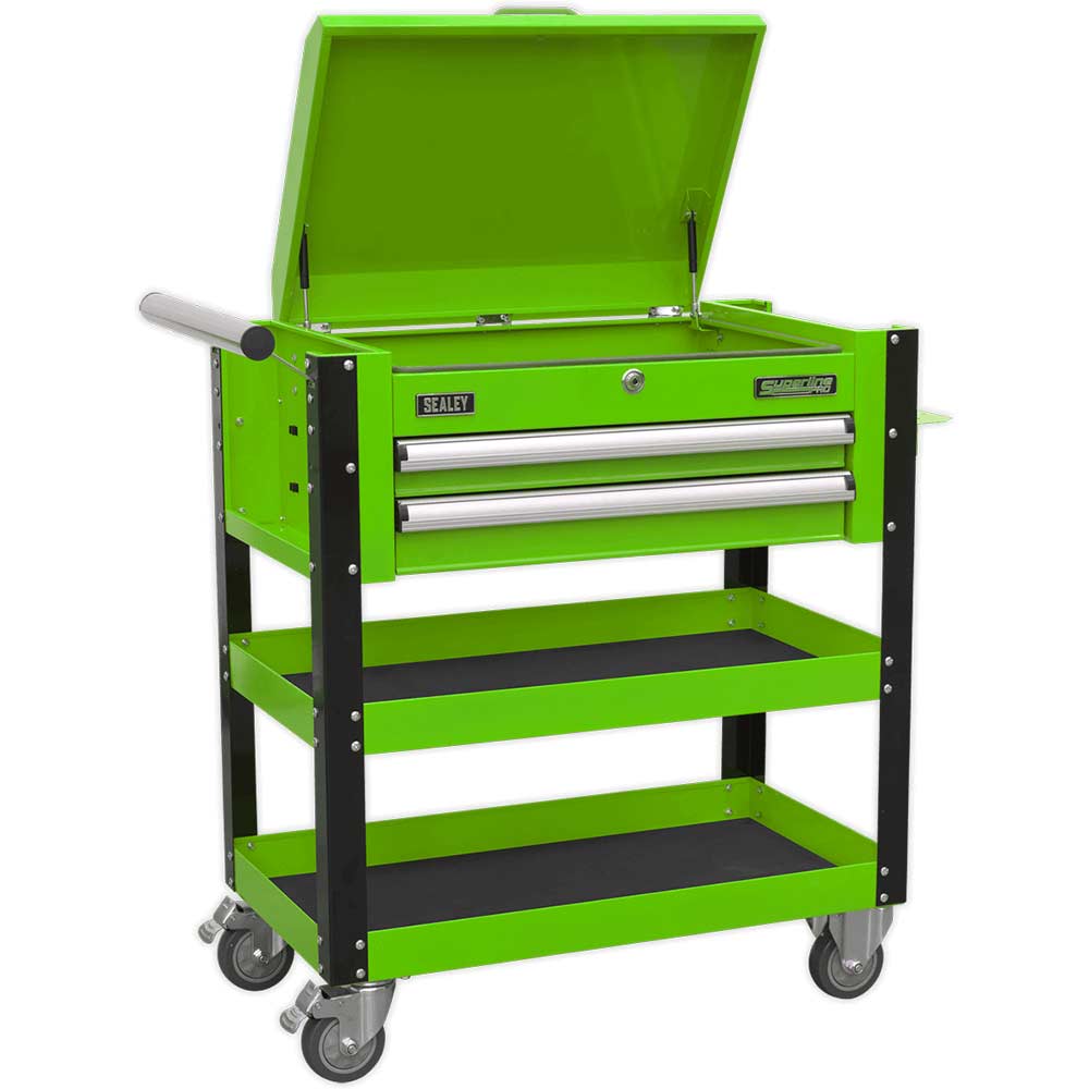 Sealey 2 Drawer Heavy Duty Mobile Tool and Parts Trolley Green & Black