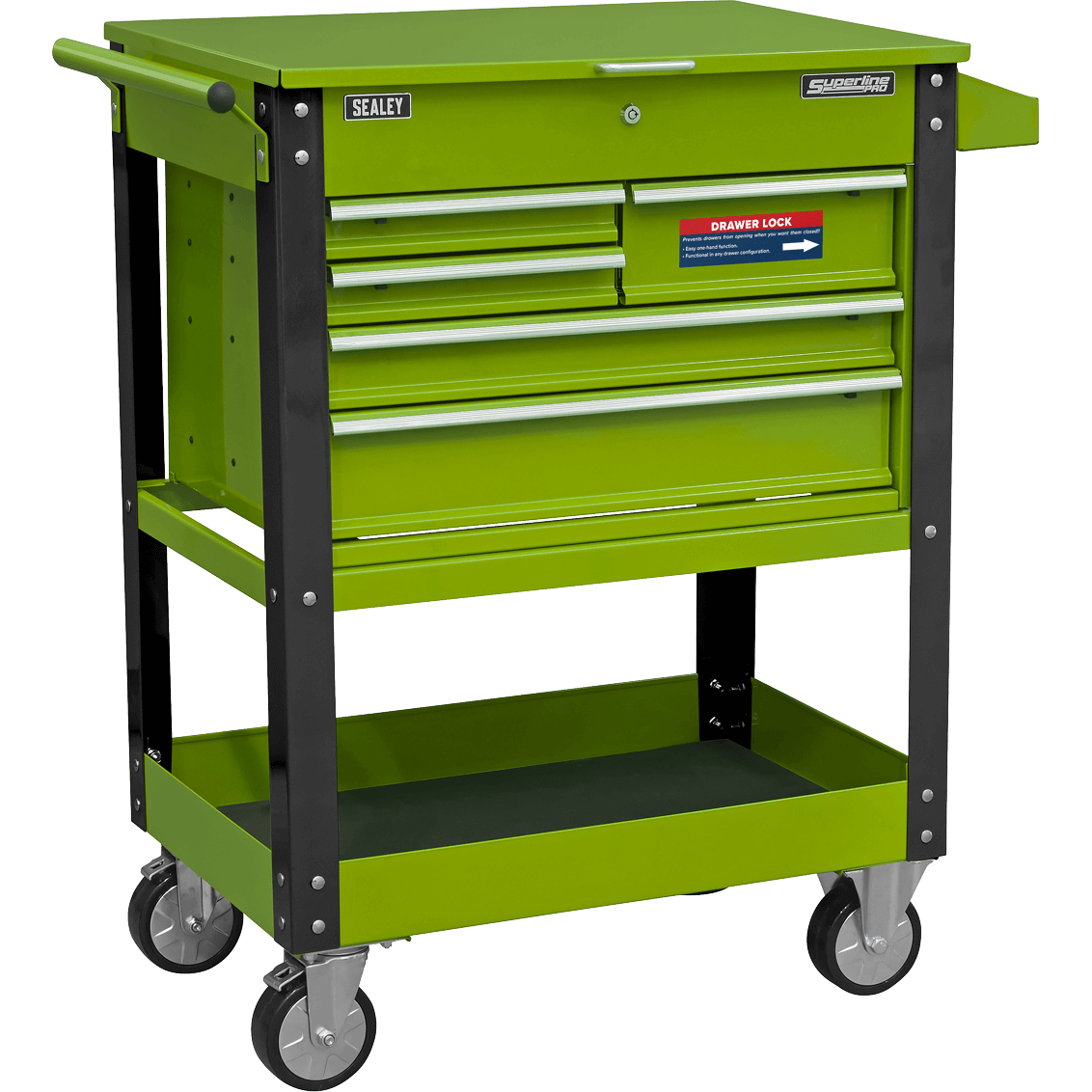 Sealey Heavy Duty 5 Drawer Tool and Parts Trolley Green