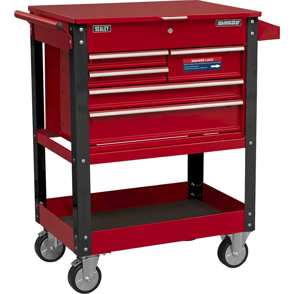 Sealey Heavy Duty 5 Drawer Tool and Parts Trolley Red