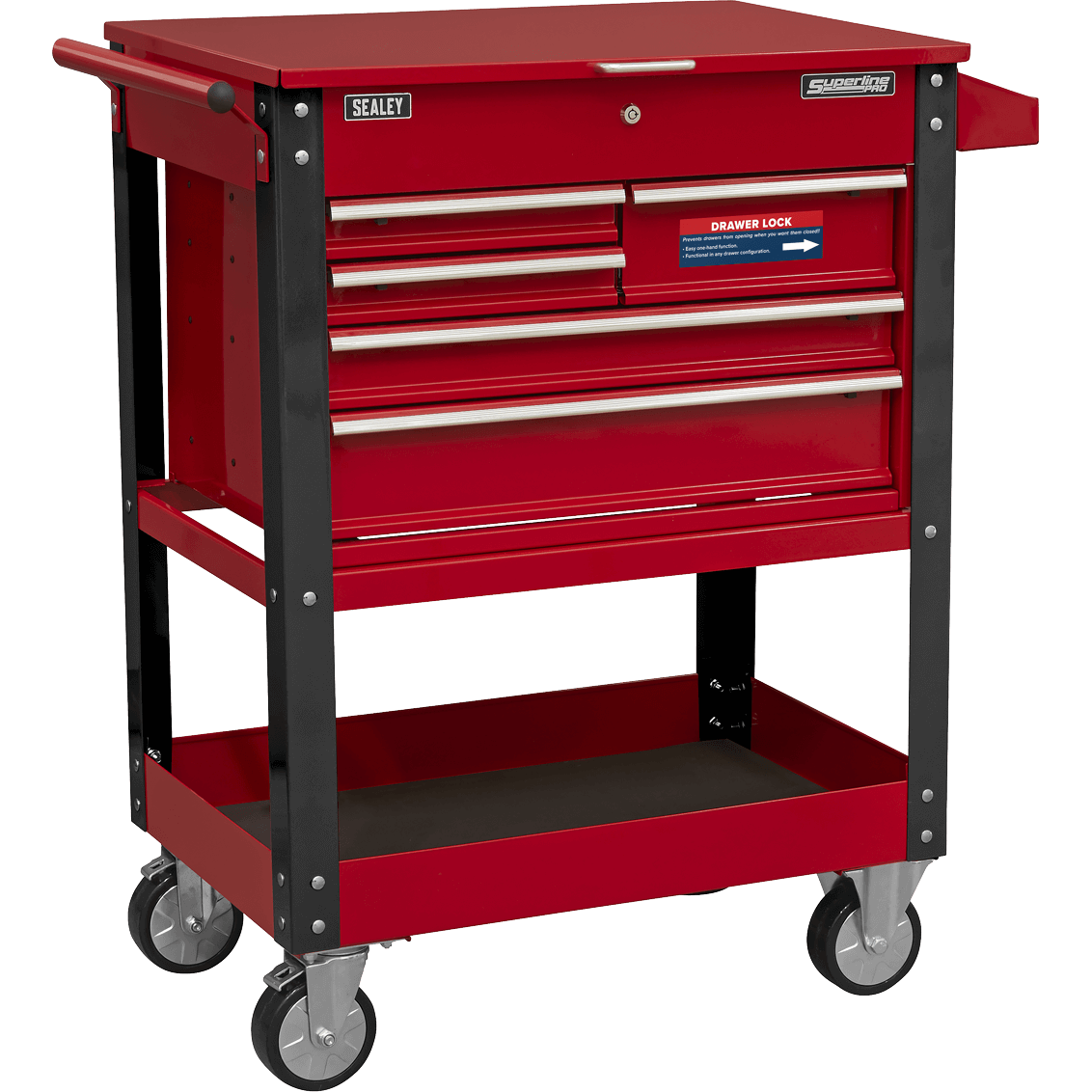 Sealey Heavy Duty 5 Drawer Tool and Parts Trolley Red