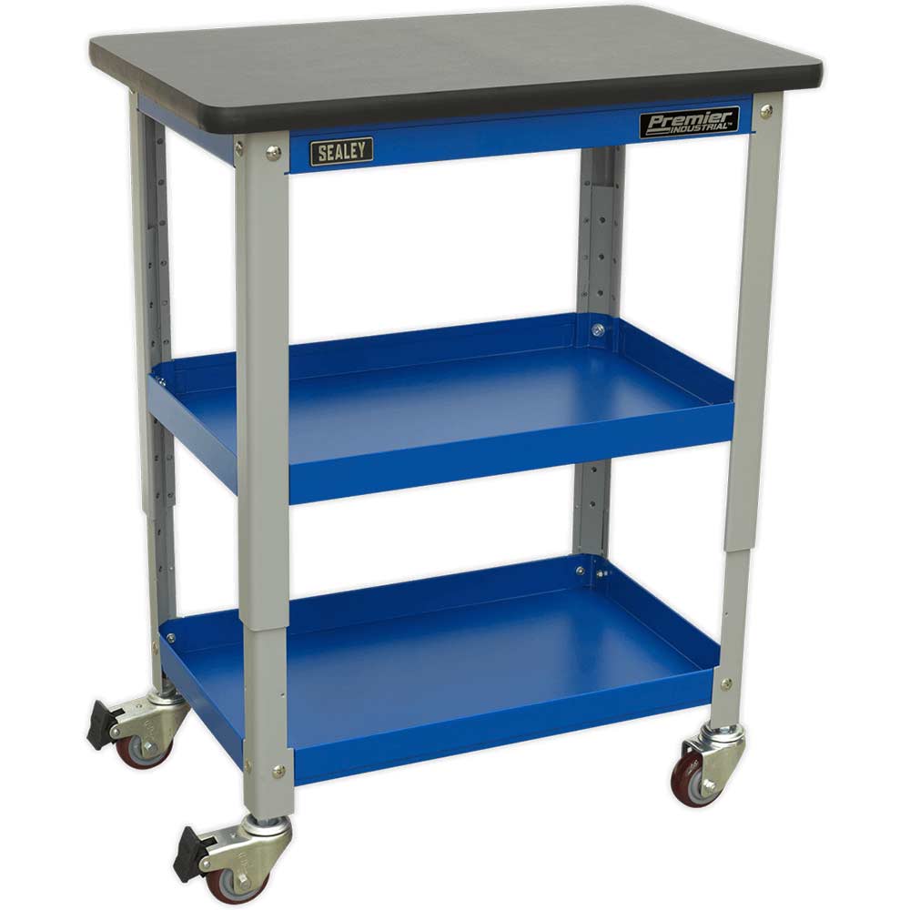 Sealey Premier Industrial 3 Shelf Workshop Trolley Blue / Grey