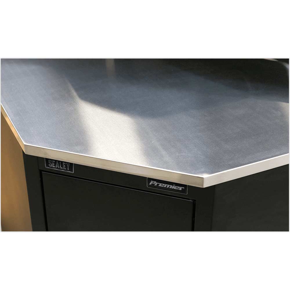 Image of Sealey Stainless Steel Corner Worktop for Modular Corner Floor Cabinet