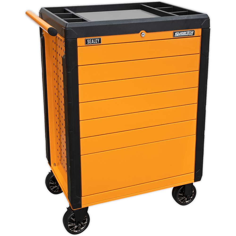 Sealey 7 Drawer Push To Open Hi Vis Tool Roller Cabinet Orange in UK Specification