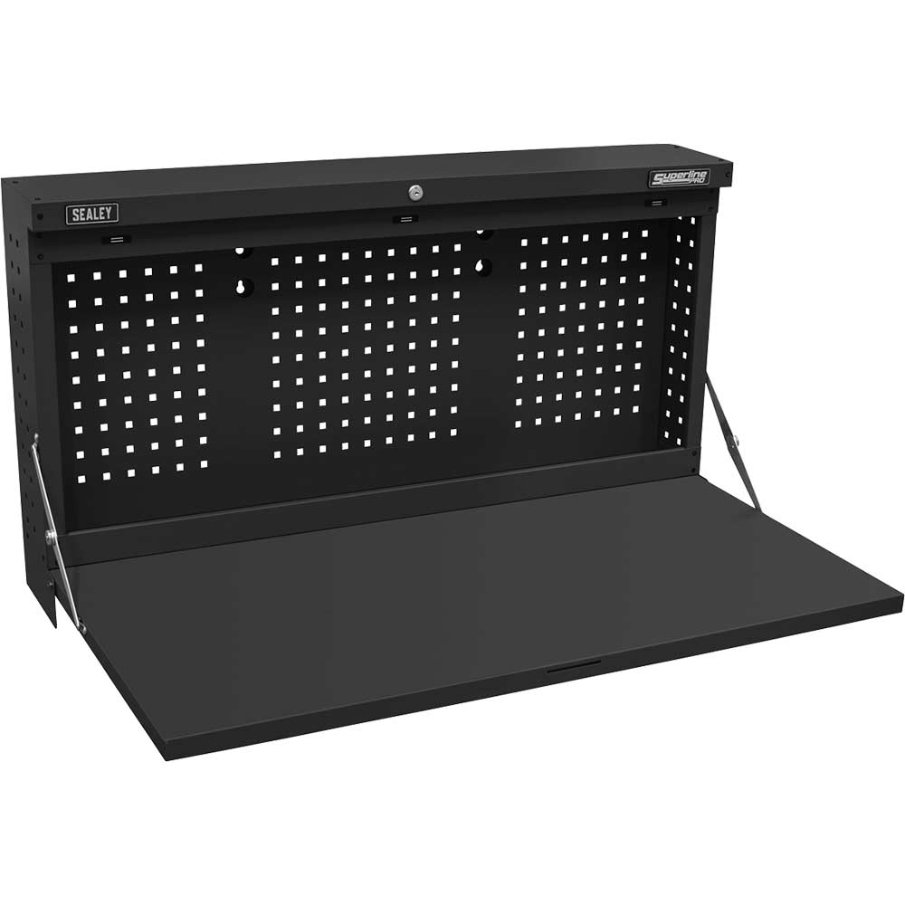 Image of Sealey Wall Mount Fold Down Metal Workbench and Pegboard 1.1m