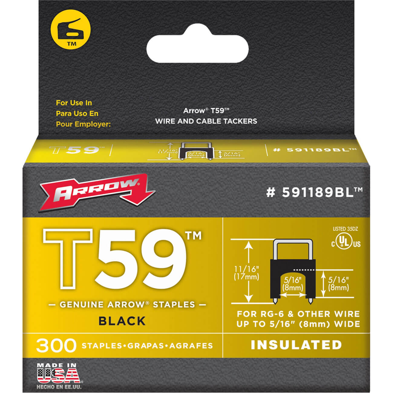 Image of Arrow T59 Insulated Wide Staples 8mm Black Pack of 300