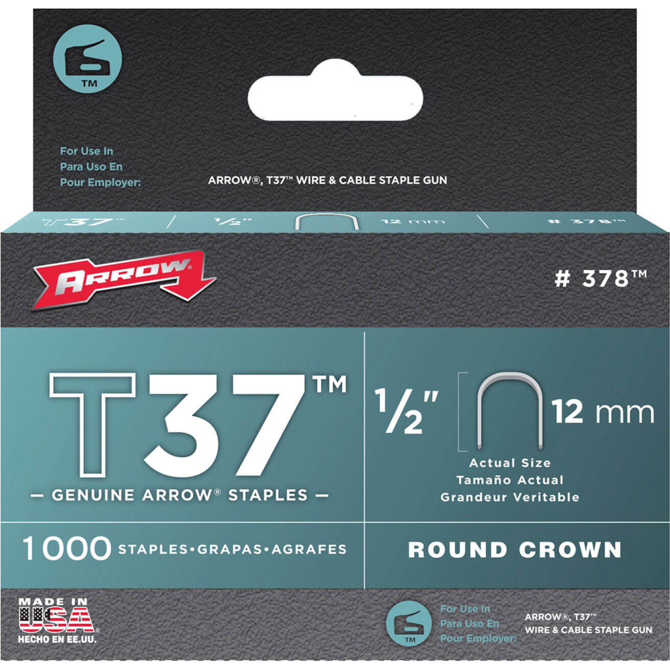 Image of Arrow T37 Round Crown Staples 12mm Pack of 1000