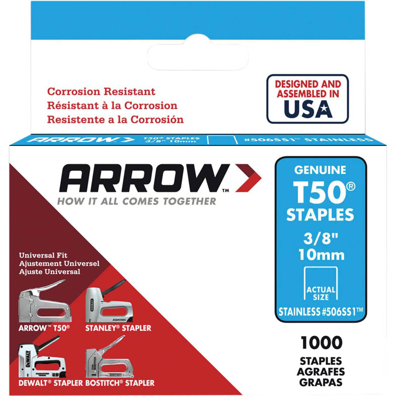 Image of Arrow T50 Stainless Steel Staples 10mm Pack of 1000