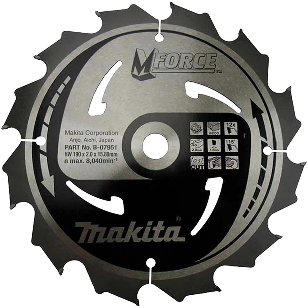 Image of Makita MFORCE Circular Saw Blade for Wood Cutting 190mm 12T 15.8mm