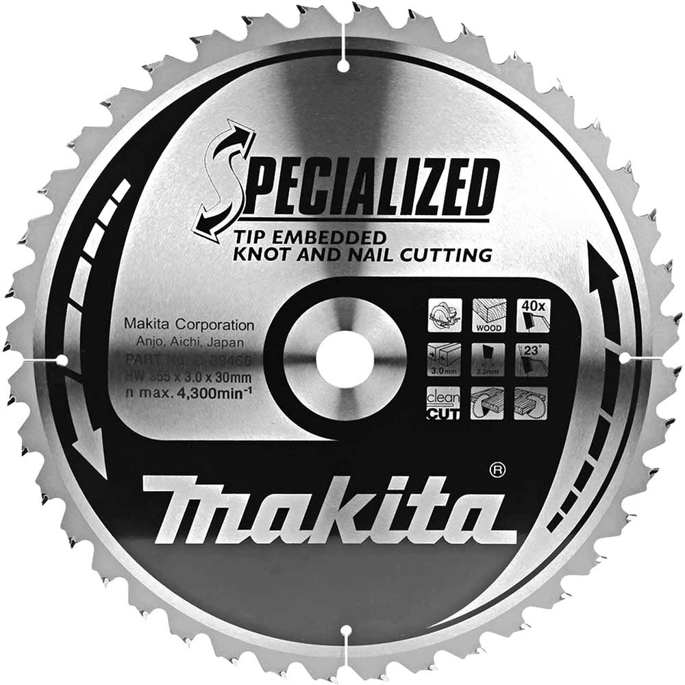 Image of Makita SPECIALIZED Knot and Nail Cutting Saw Blade 355mm 40T 30mm
