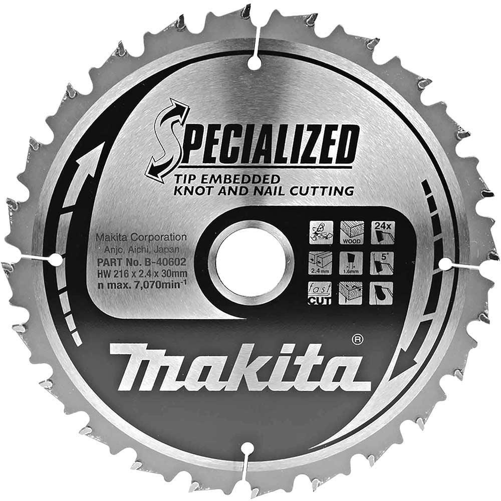 Image of Makita SPECIALIZED Knot and Nail Cutting Saw Blade 216mm 24T 30mm