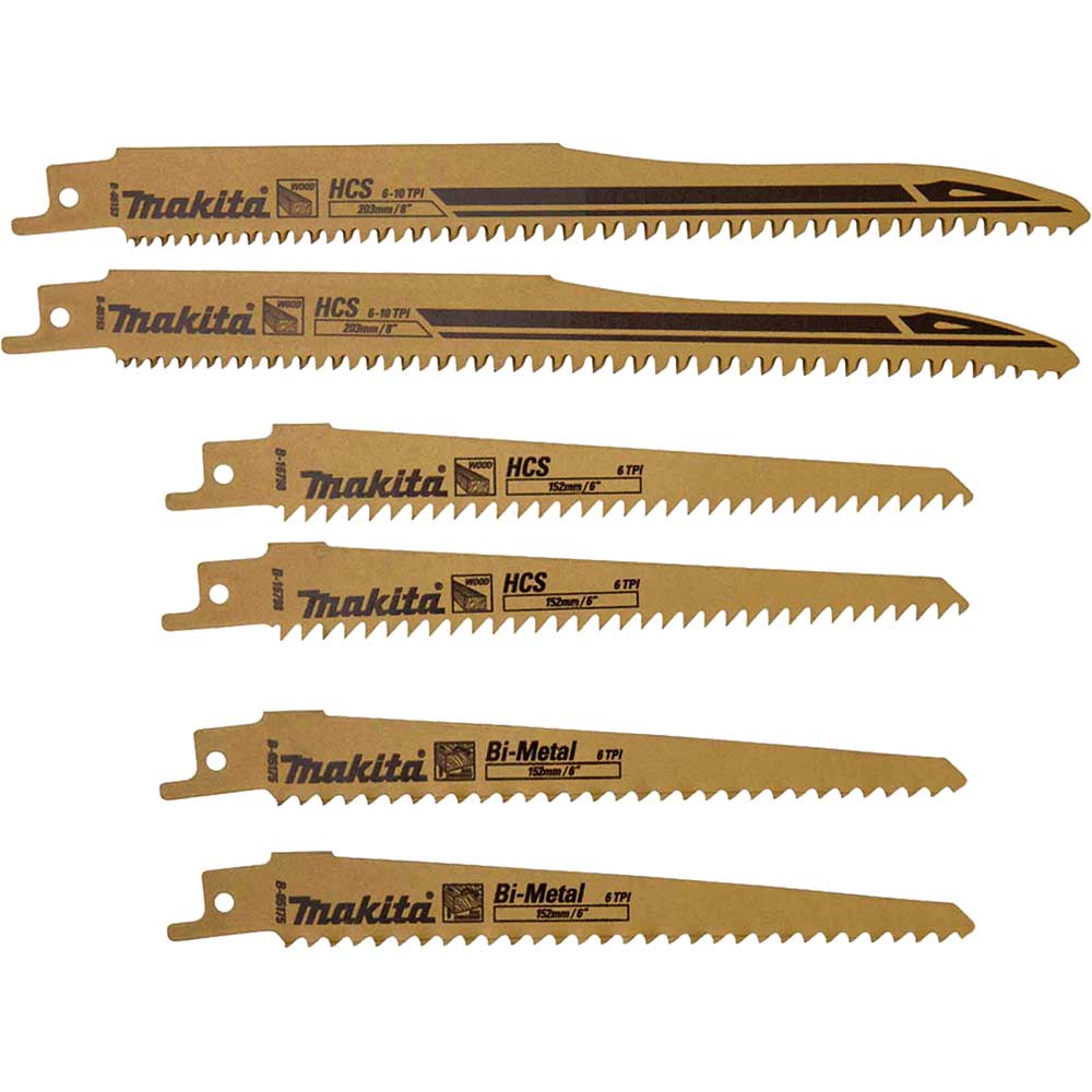 Image of Makita 6 Piece Wood Cutting Reciprocating Sabre Saw Blade Set