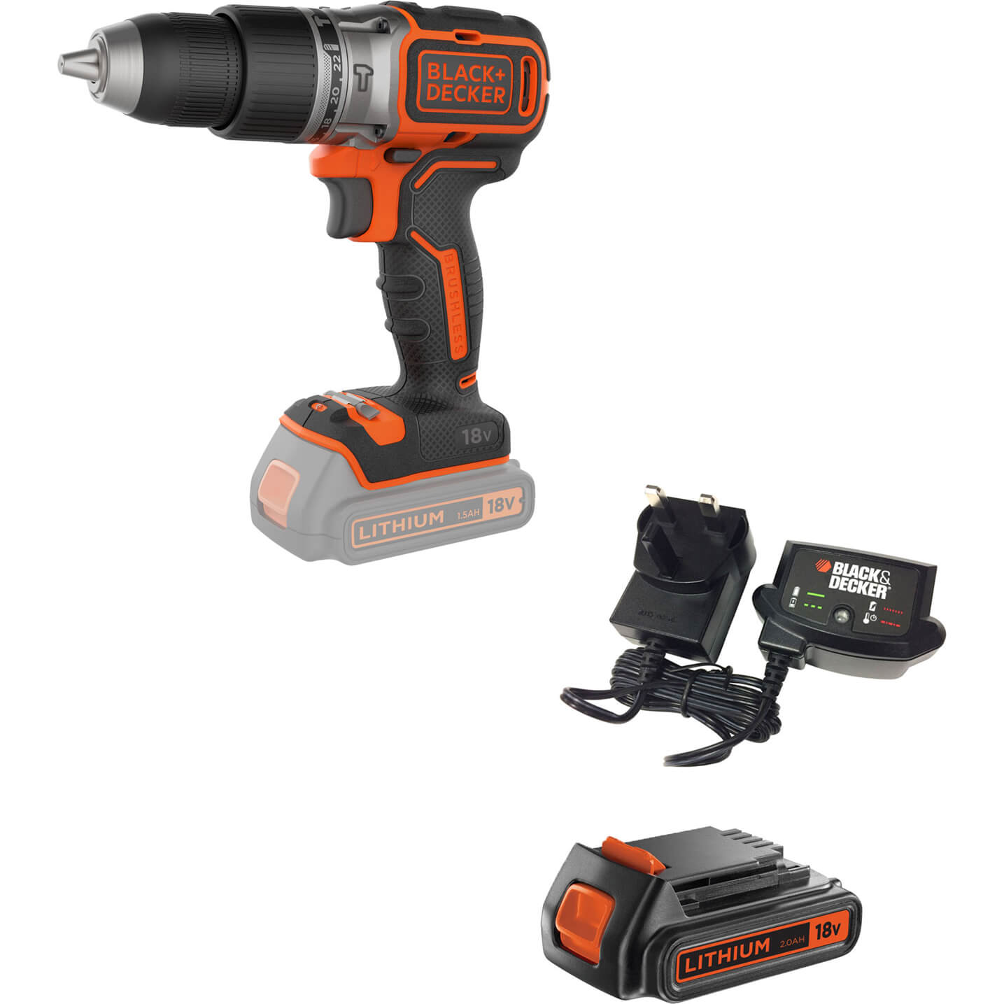 Image of Black and Decker BL188 18v Cordless Brushless Combi Drill 1 x 2ah Li-ion Charger No Case