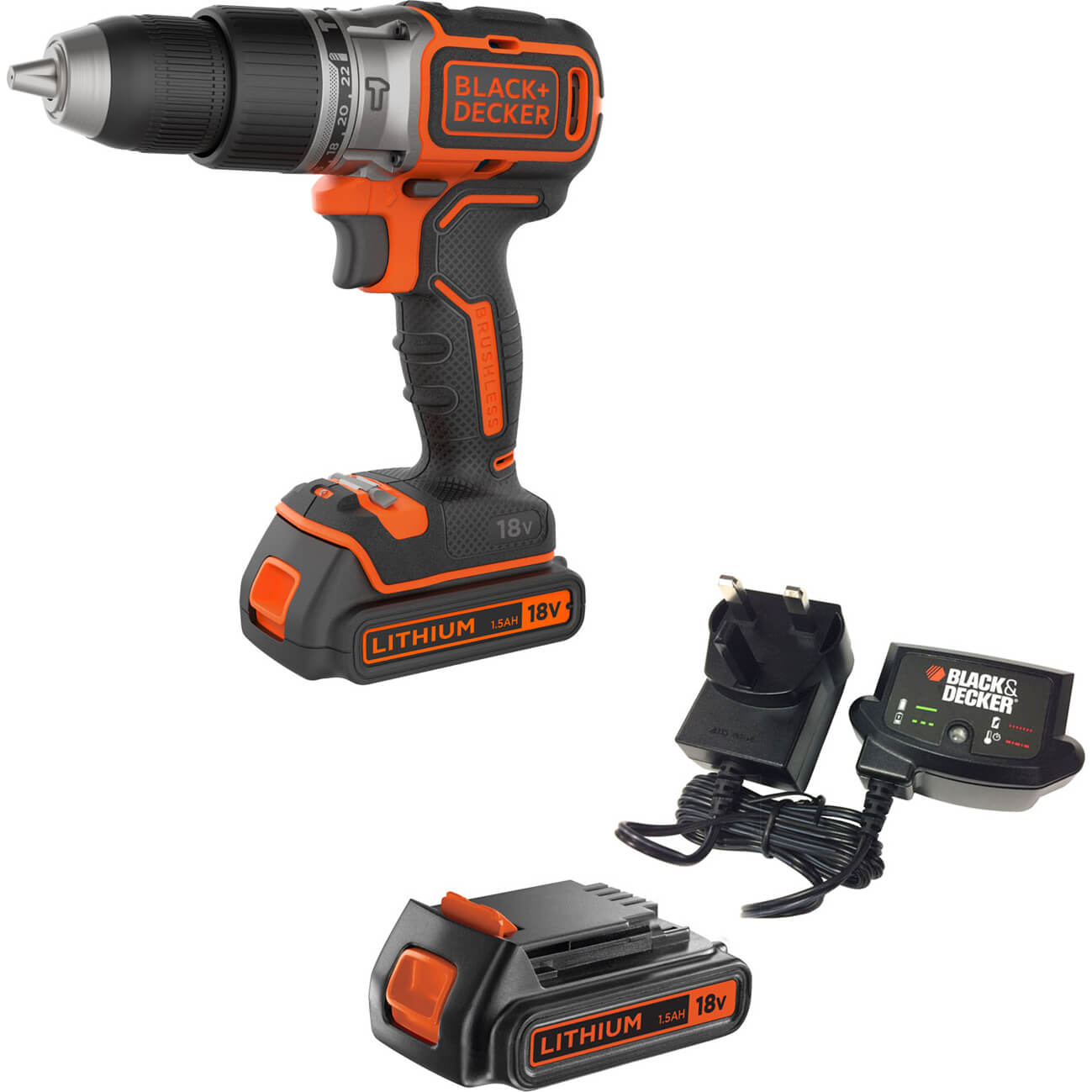 Image of Black and Decker BL188 18v Cordless Brushless Combi Drill 2 x 1.5ah Li-ion Charger No Case