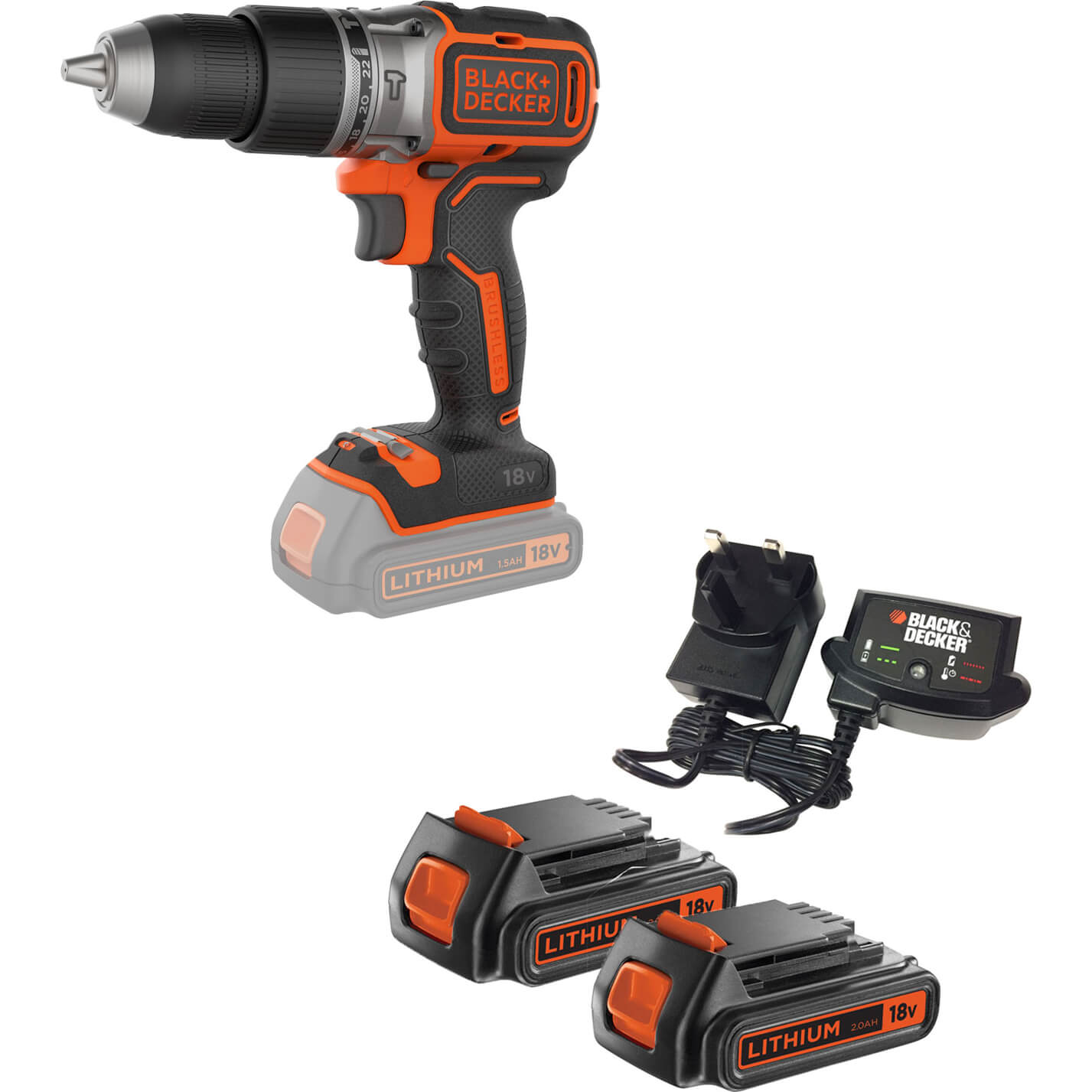 Image of Black and Decker BL188 18v Cordless Brushless Combi Drill 2 x 2ah Li-ion Charger No Case