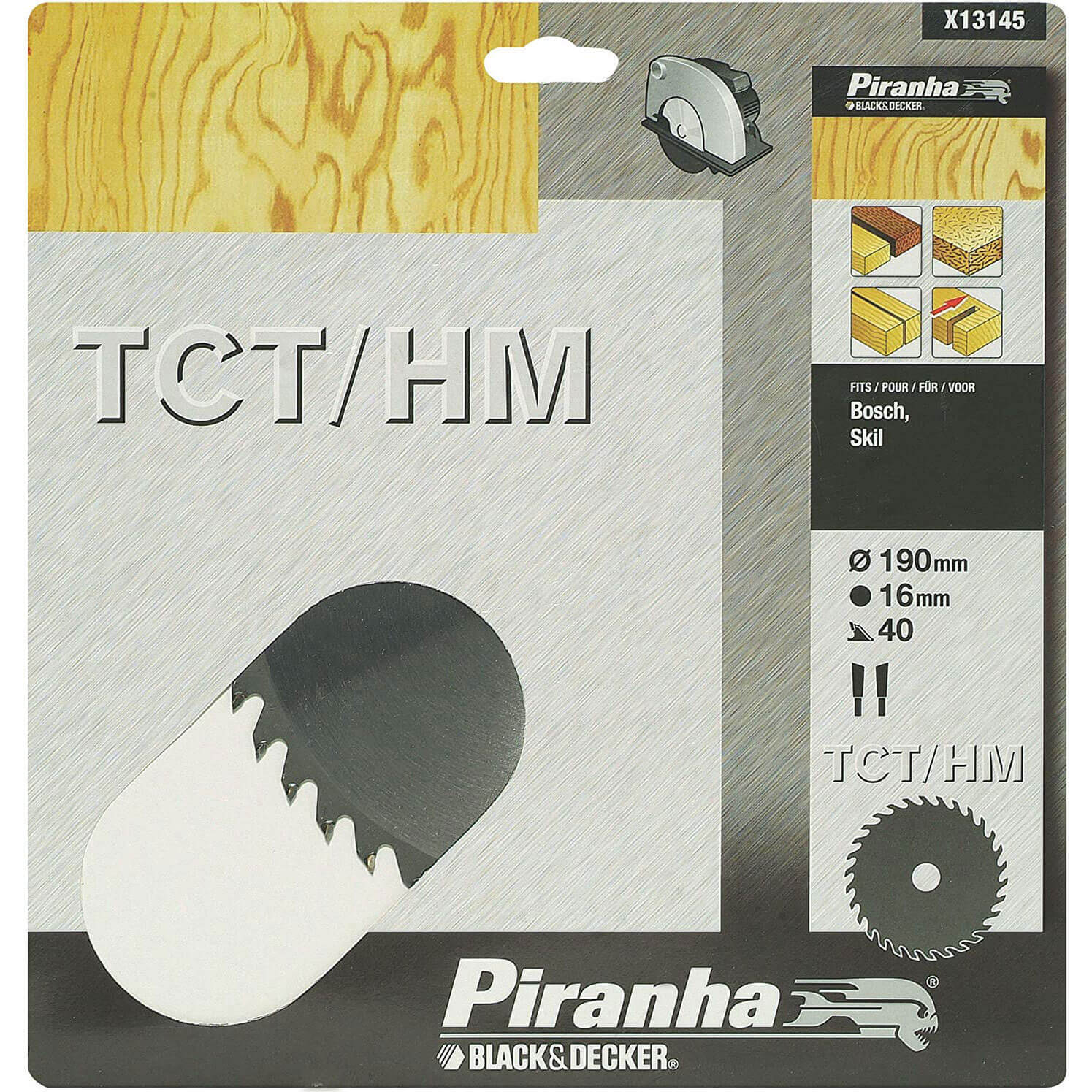 Image of Black and Decker Piranha TCT Fine Cross Cutting Circular Saw Blade 190mm 40T 16mm