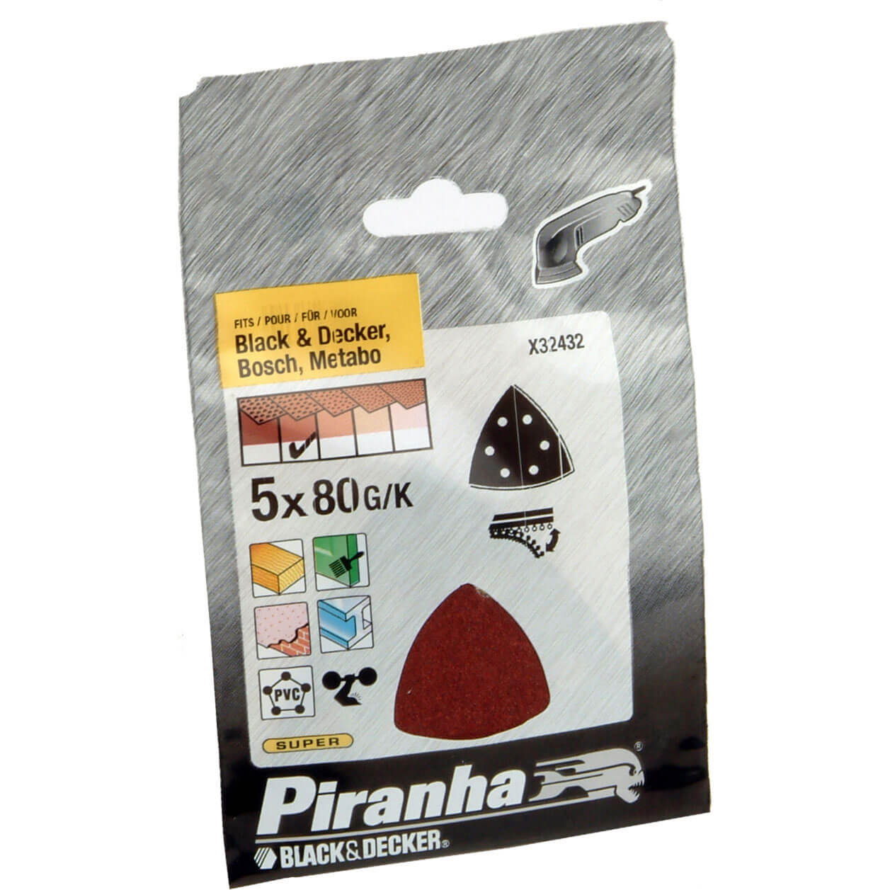 Image of Black and Decker Piranha Quick Fit Delta Sanding Sheets 80g Pack of 5