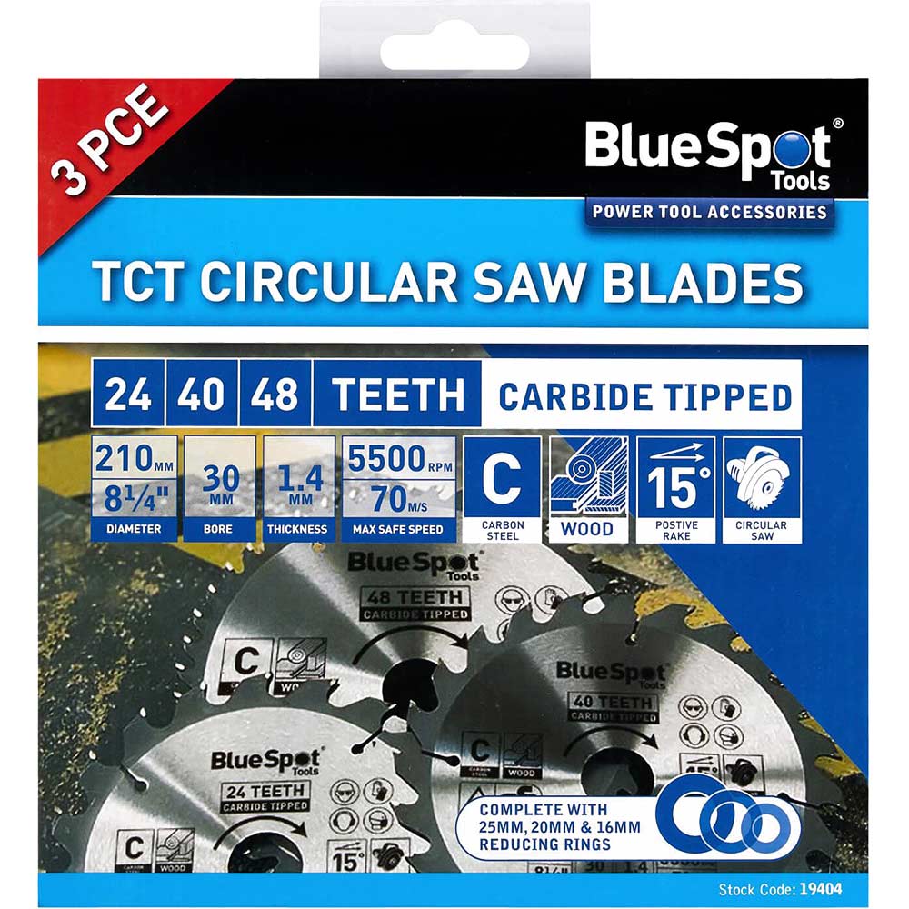 Bluespot 3 Piece Circular Saw Blade Set 210mm 210mm Assorted Teeth 30mm