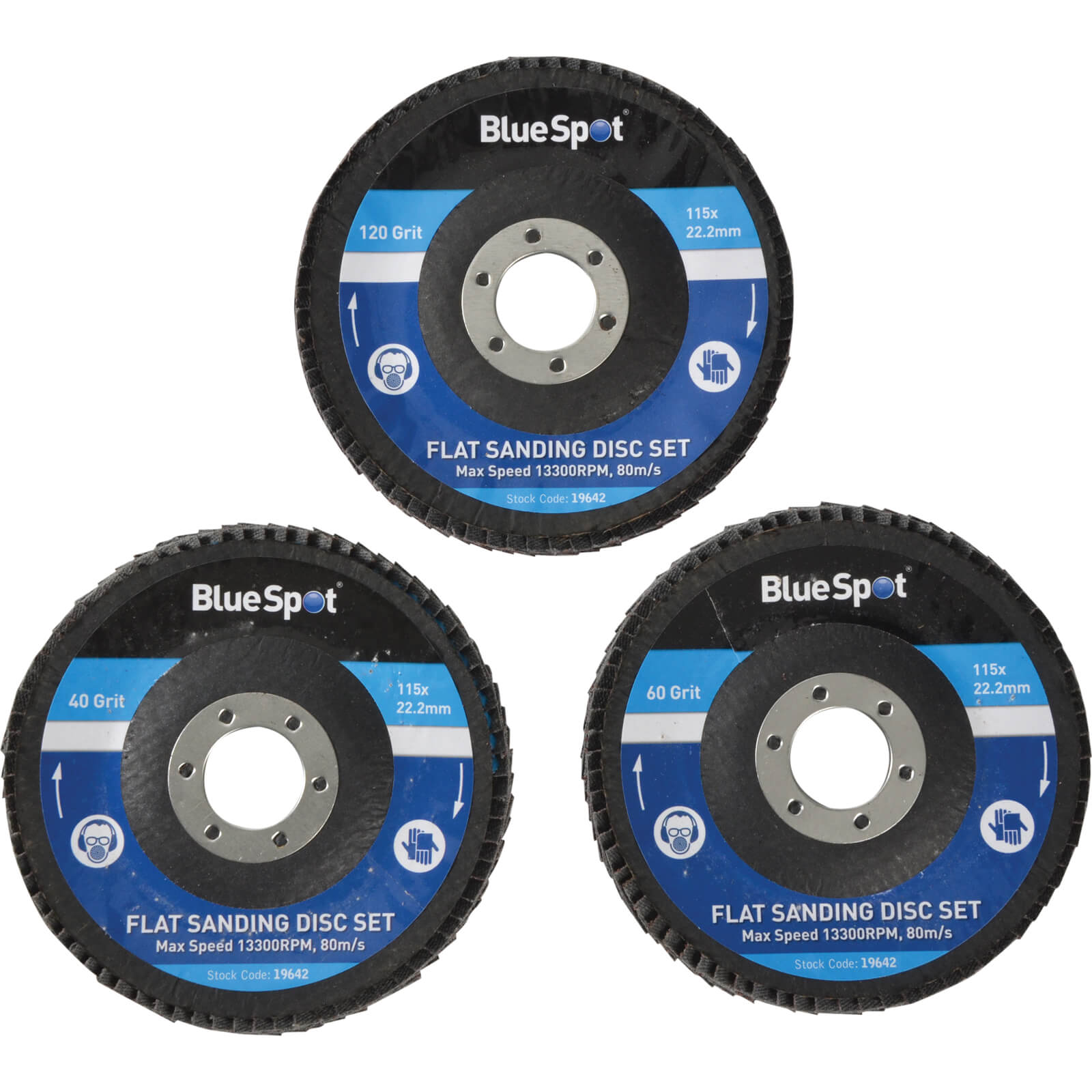 Image of BlueSpot 3 Piece Flap Disc Set 115mm 115mm Assorted