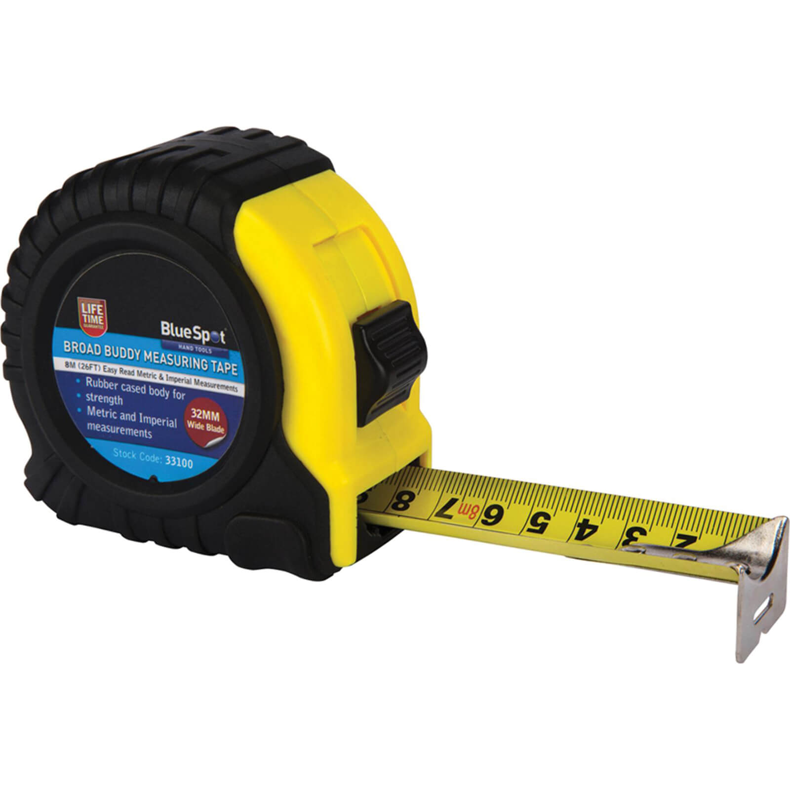 Image of BlueSpot Broad Buddy Tape Measure Imperial & Metric 26ft / 8m 32mm