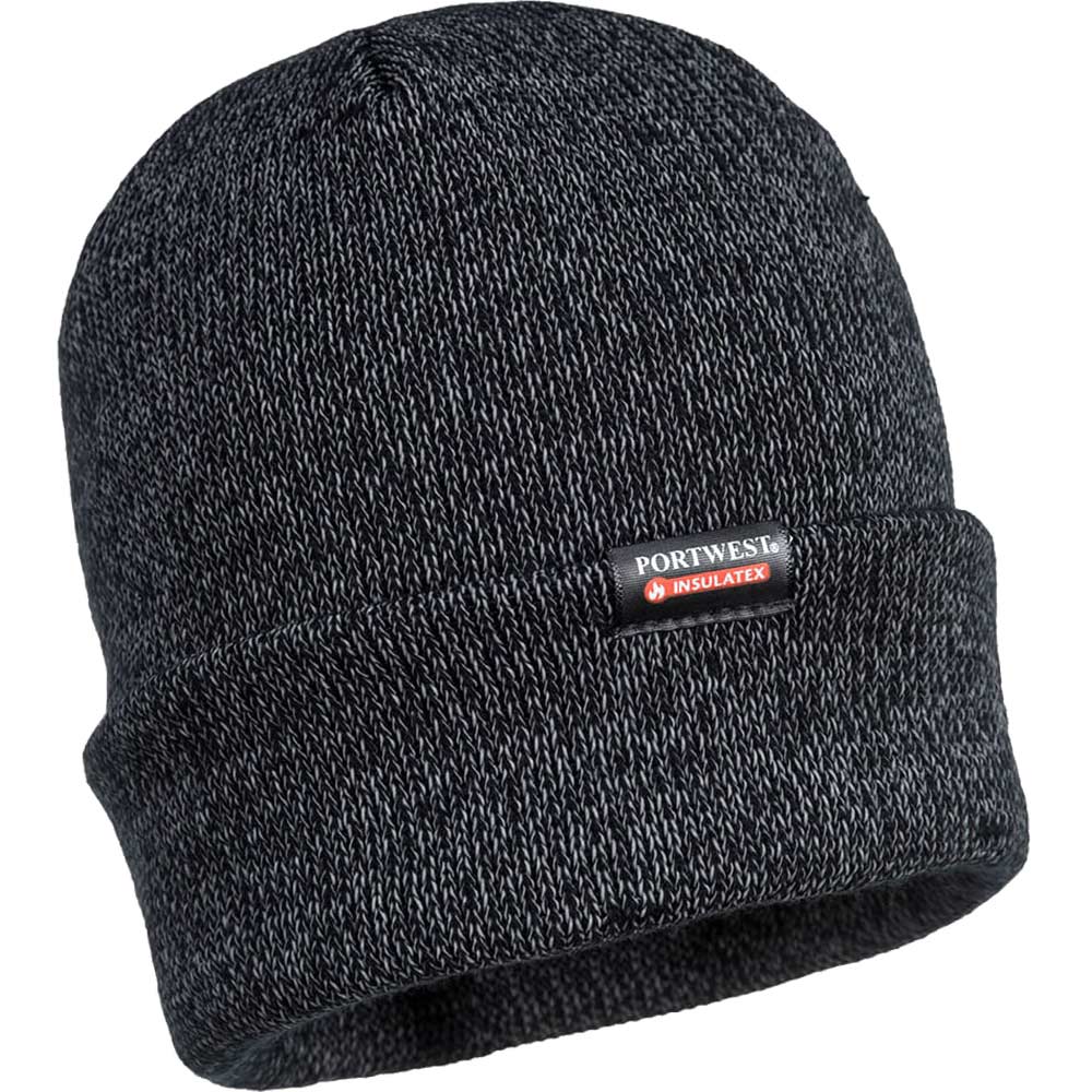 Portwest Reflective Knit Insulatex Lined Beanie Hat Black One Size