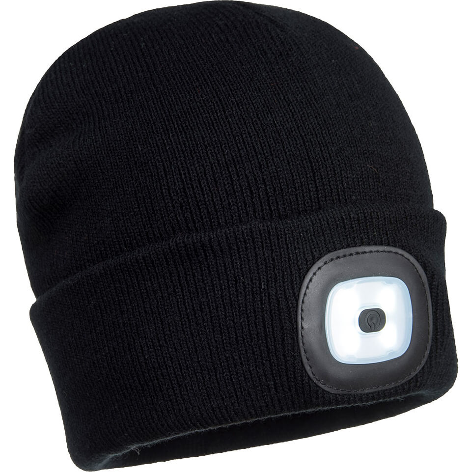 Image of Beanie Hat With Rechargeable Twin LED Head Light Black