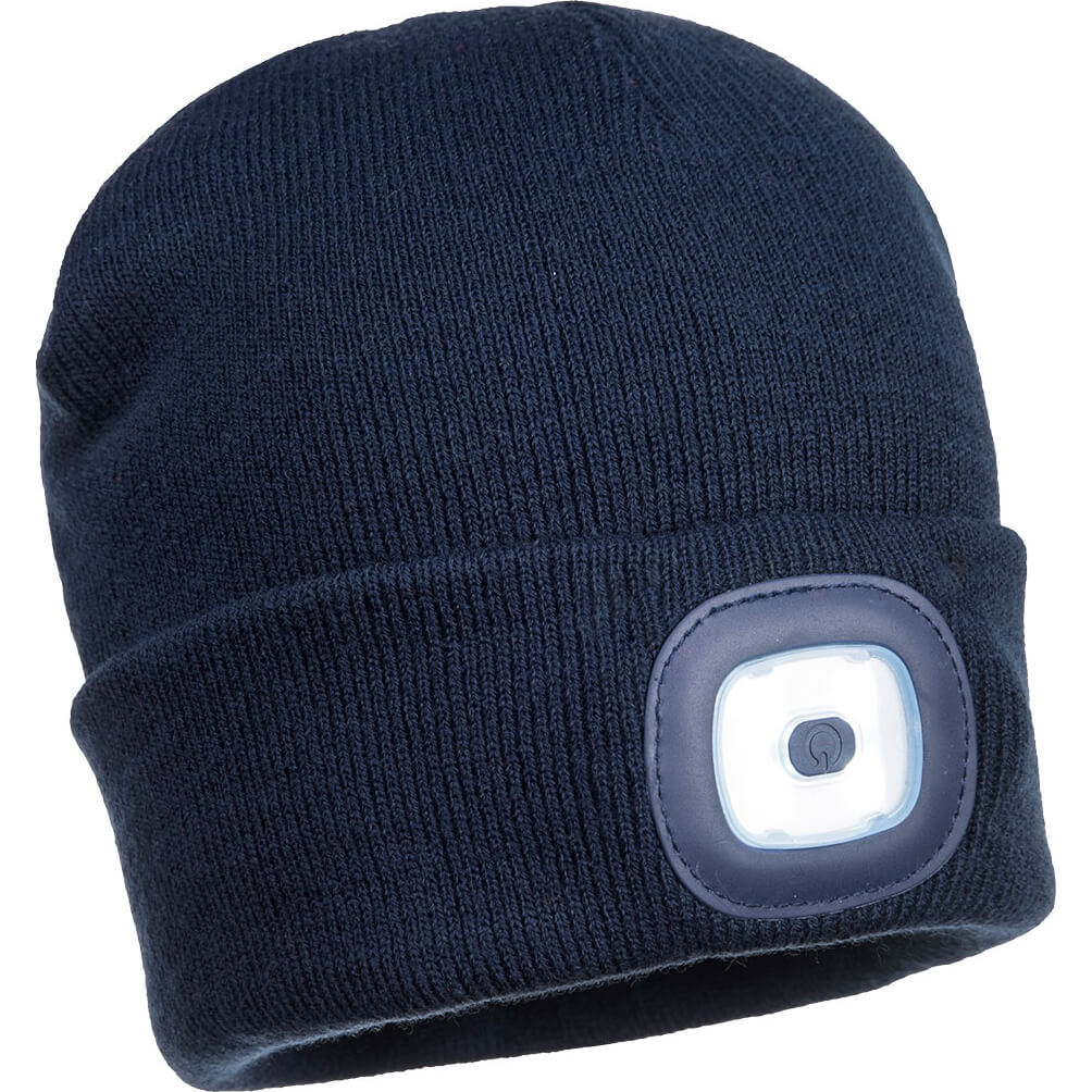 Image of Beanie Hat With Rechargeable Twin LED Head Light Navy Blue