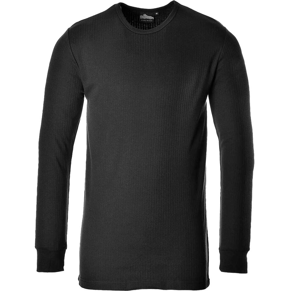 Image of Portwest Thermal Long Sleeve T Shirt Black L