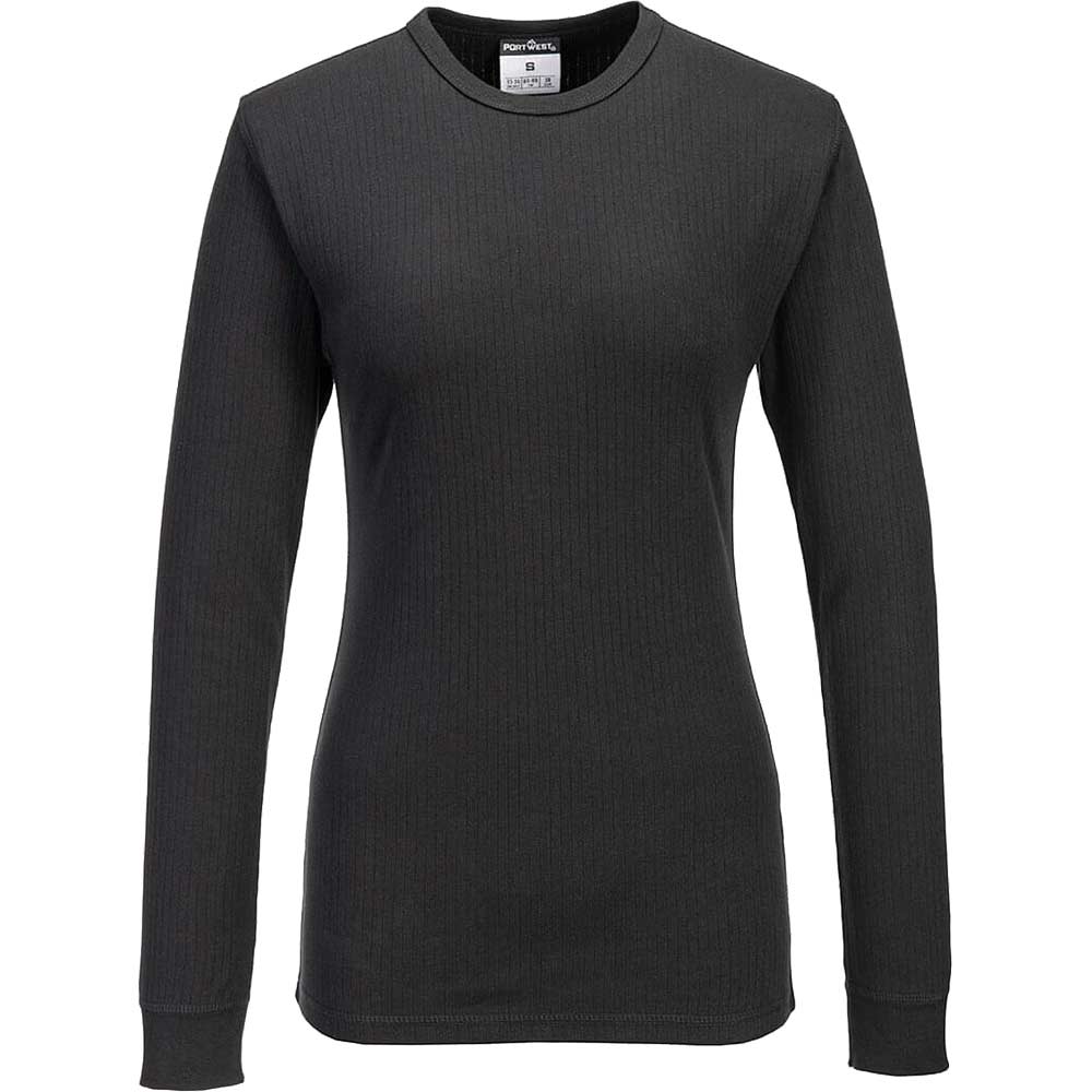Portwest Womens Long Sleeve Thermal Baselayer T Shirt Black L