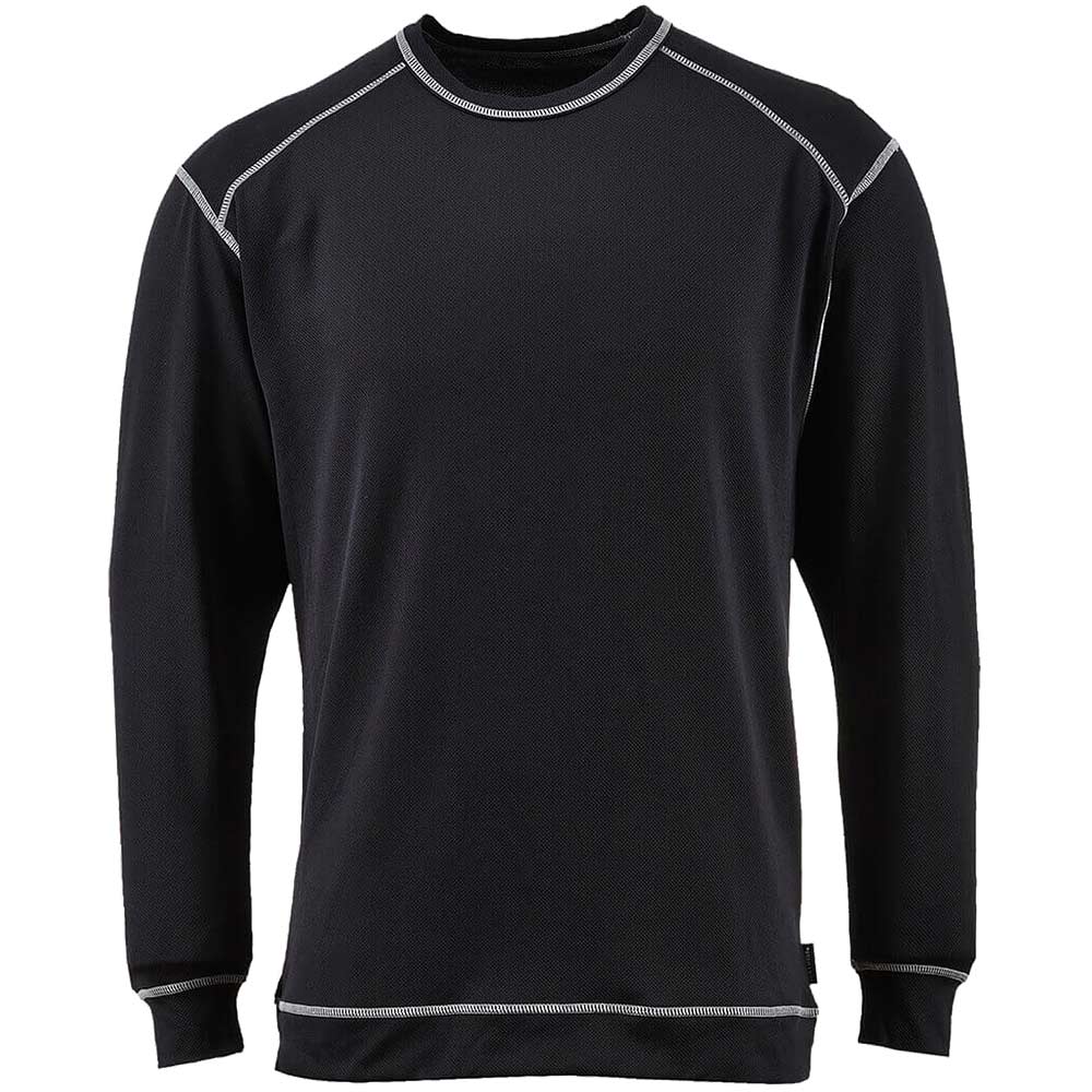 Portwest Base Pro Mens Antibacterial Long Sleeve Base Layer Top Black L