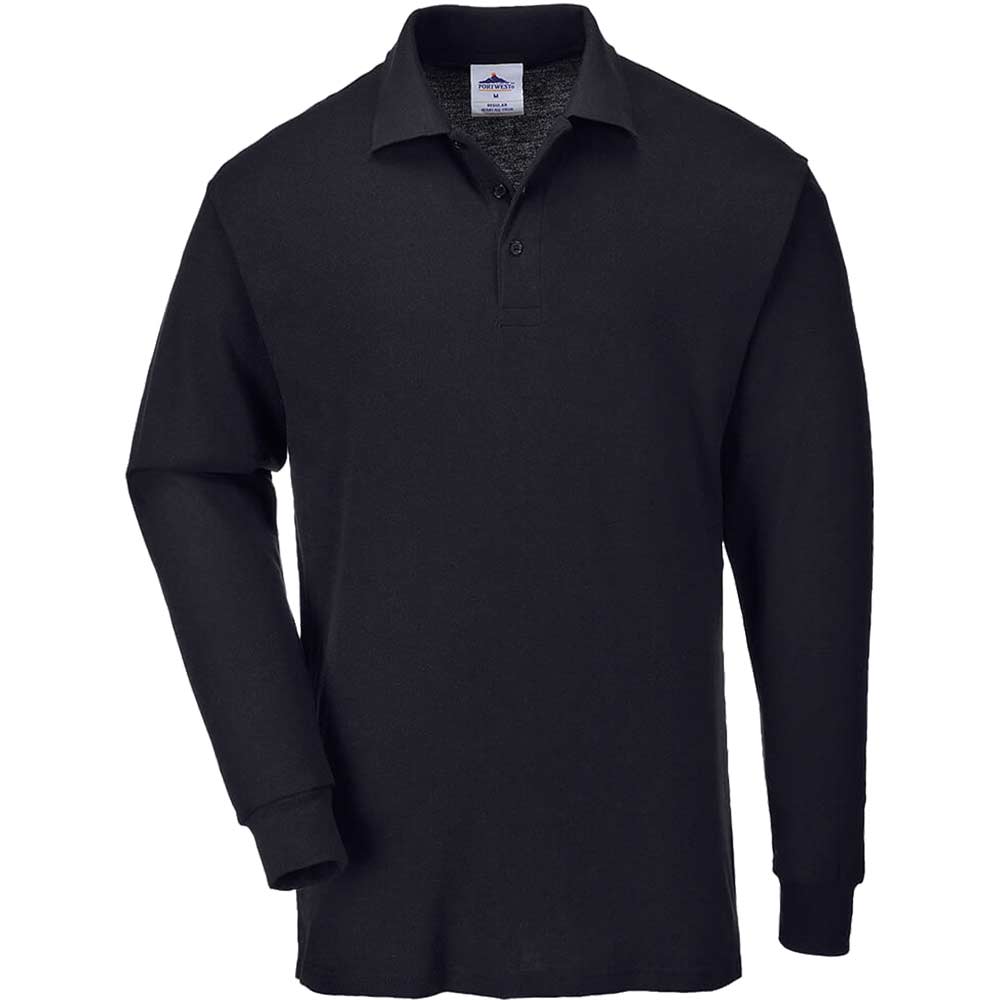 Image of Portwest Mens Genoa Long Sleeved Polo Shirt Black 2XL