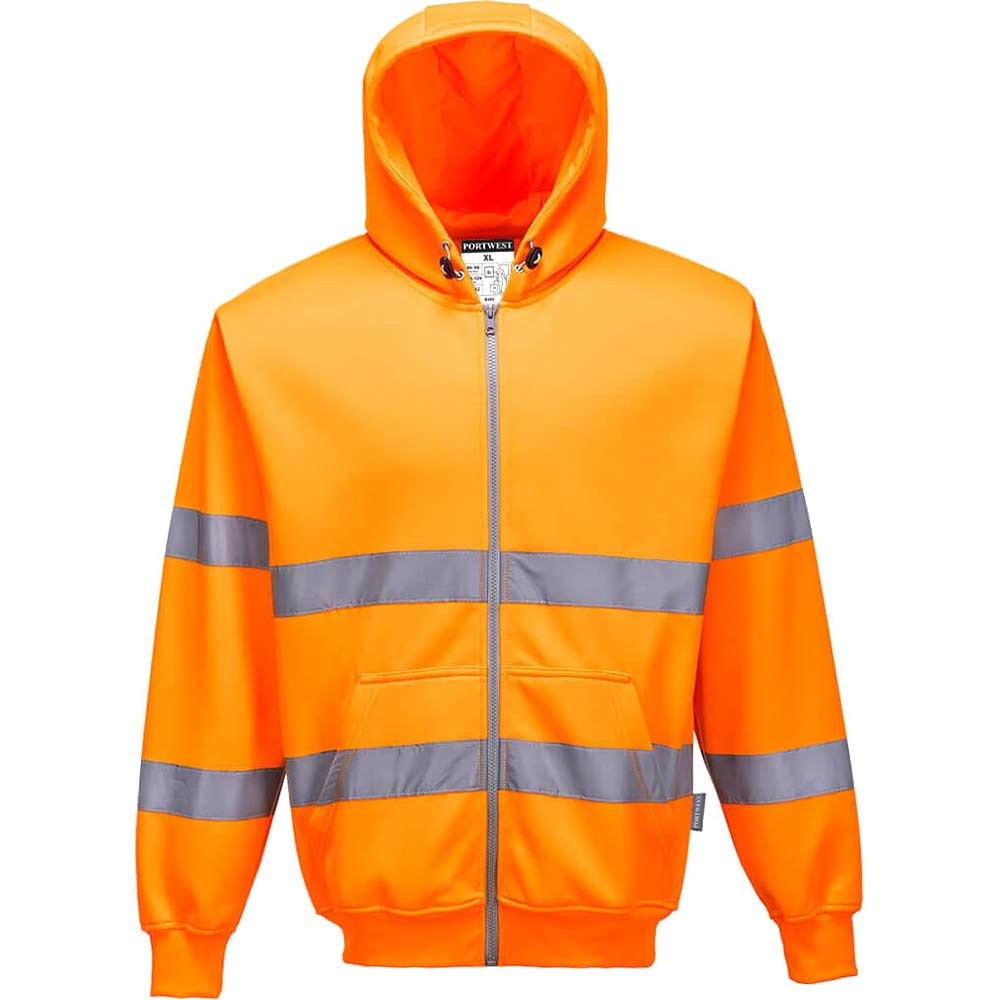 Image of Portwest Zip Front Class 3 Hi Vis Hoodie Orange XS