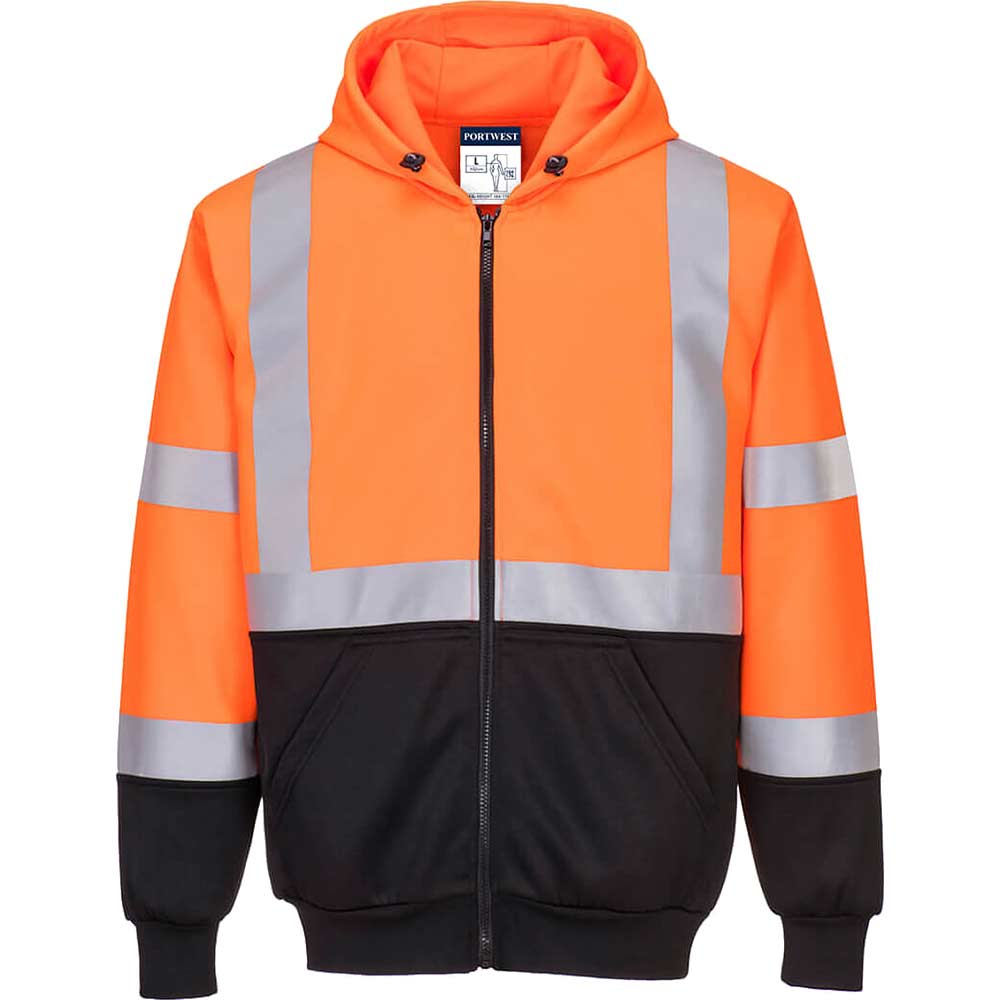 Image of Portwest Hi Vis Two Tone Zipped Hoodie Orange / Black S