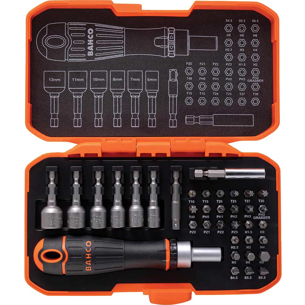 Image of Bahco 36 Piece Ratchet Screwdriver Handle and Bit Set