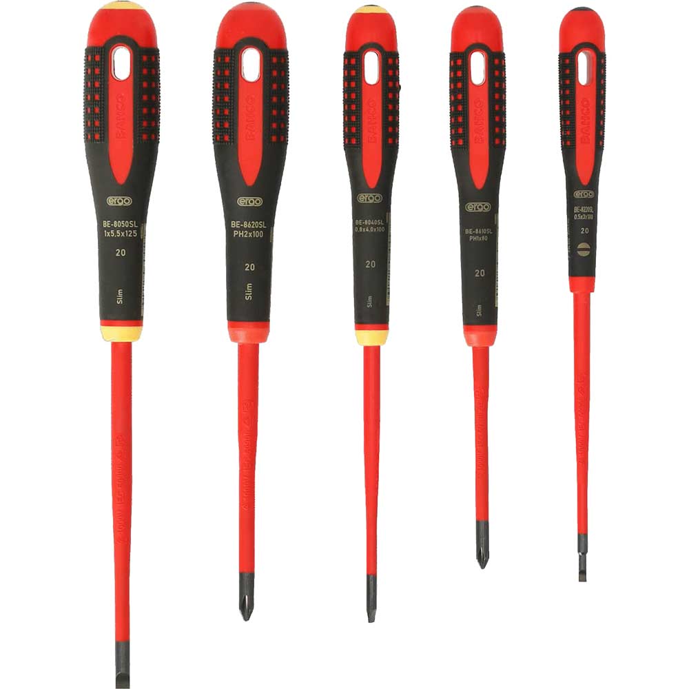 Image of Bahco 5 Piece ERGO Slim VDE Insulated Screwdriver Set