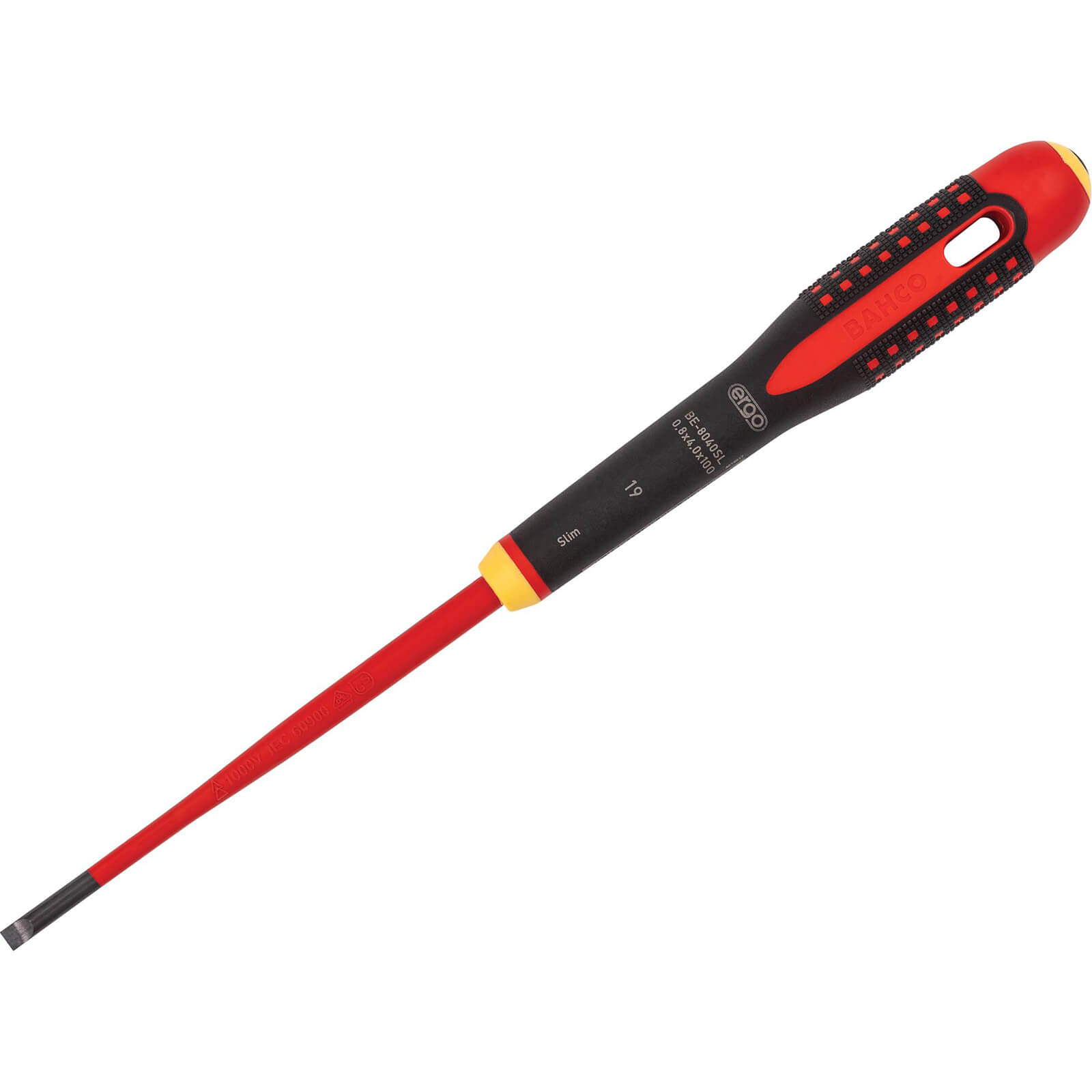 Image of Bahco Ergo Slim VDE Insulated Slotted Screwdriver 4mm 100mm