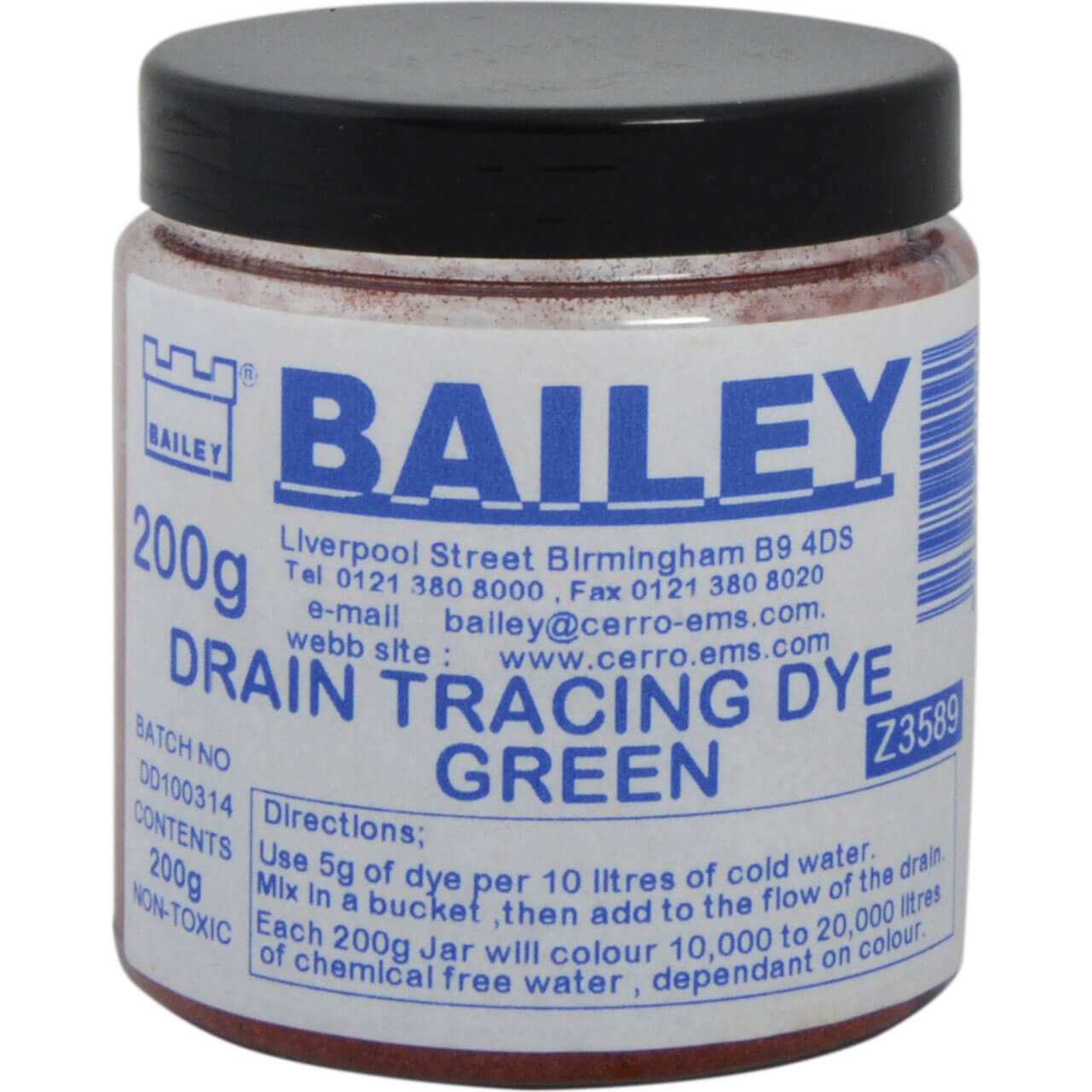 Image of Bailey Drain Tracing Dye Green 200g