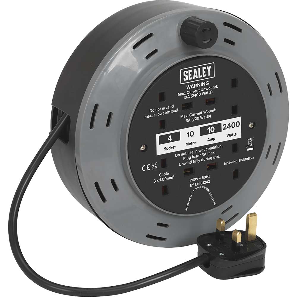 Sealey 2 Socket Cable Reel Cassette 240v 10m in UK Specification