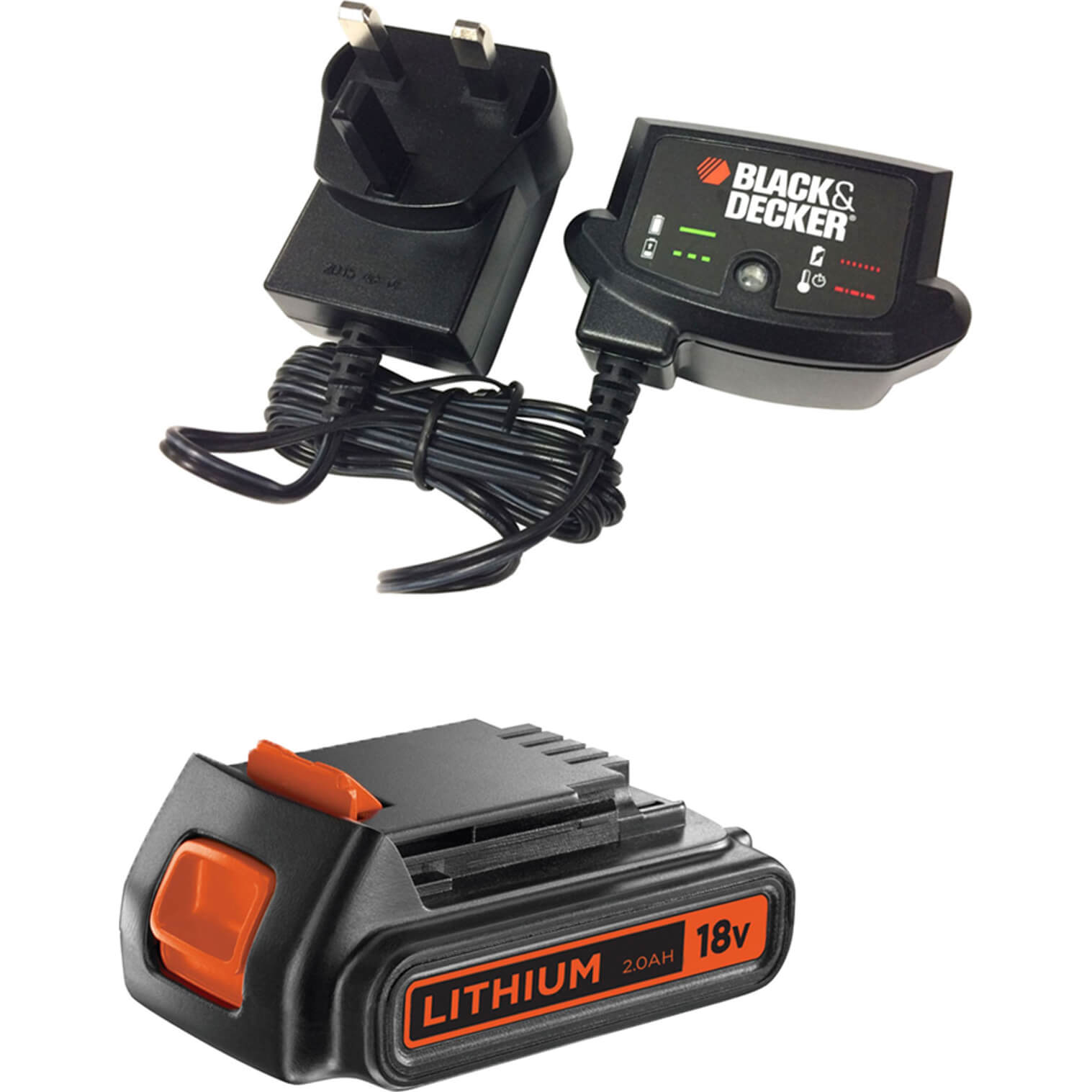 Photos - Power Tool Battery Black&Decker Black and Decker Genuine 18v Li-ion Battery and Charger Pack 2ah 