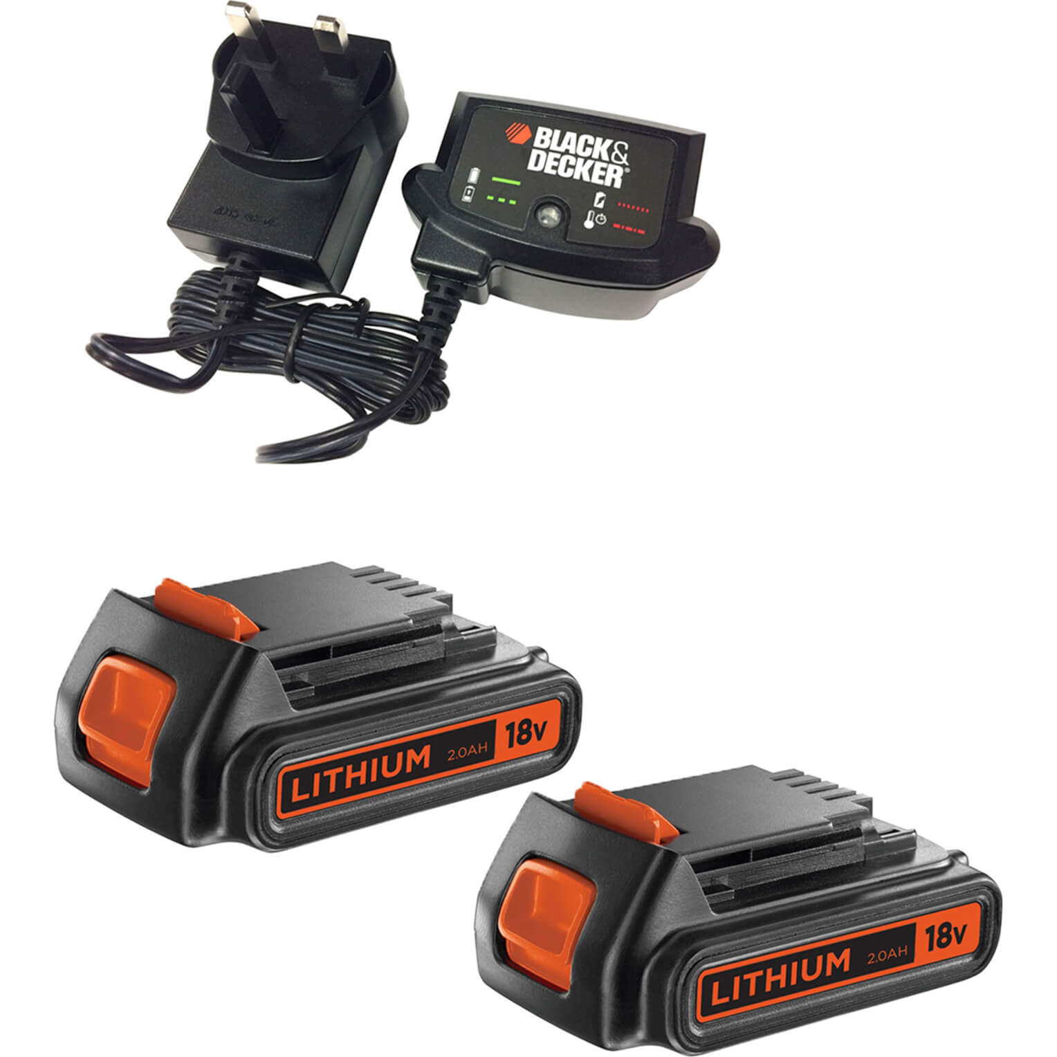 Image of Black and Decker Genuine 18v Twin Li-ion Battery and Charger Pack 2ah