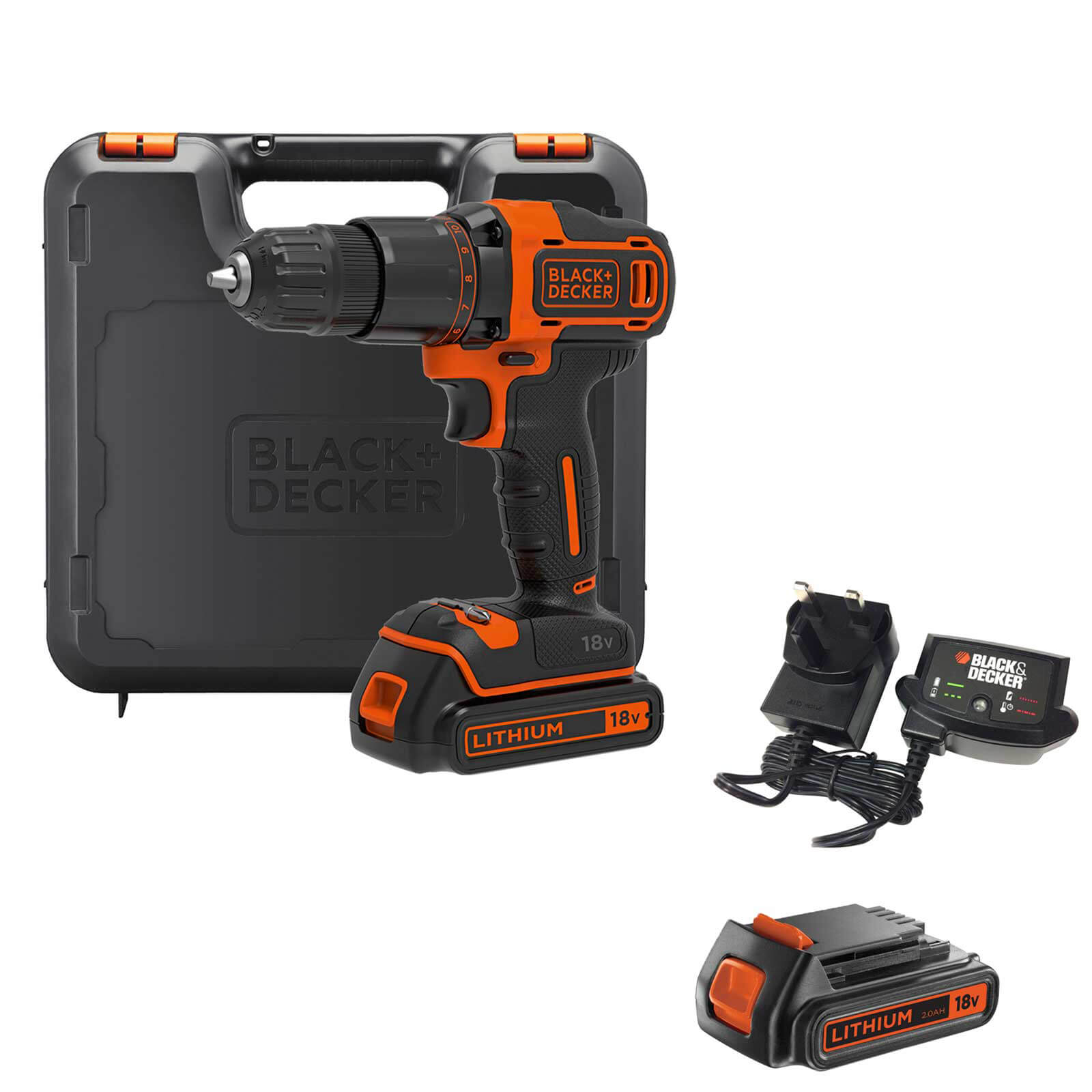 Image of Black and Decker BCD700S 18v Cordless Combi Drill 2 x 2ah Li-ion Charger Case